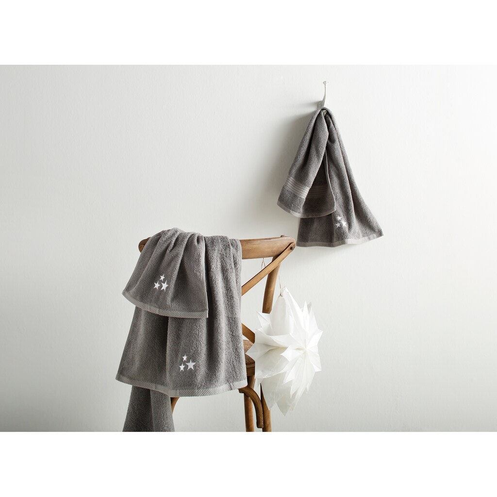 my home Handtuch Set »Stitching«, 5 tlg., Walkfrottee, 5 teiliges Handtuchset mit verschiedenen Stickereien, einfarbige Handtücher mit Bordüre aus 100% Baumwolle