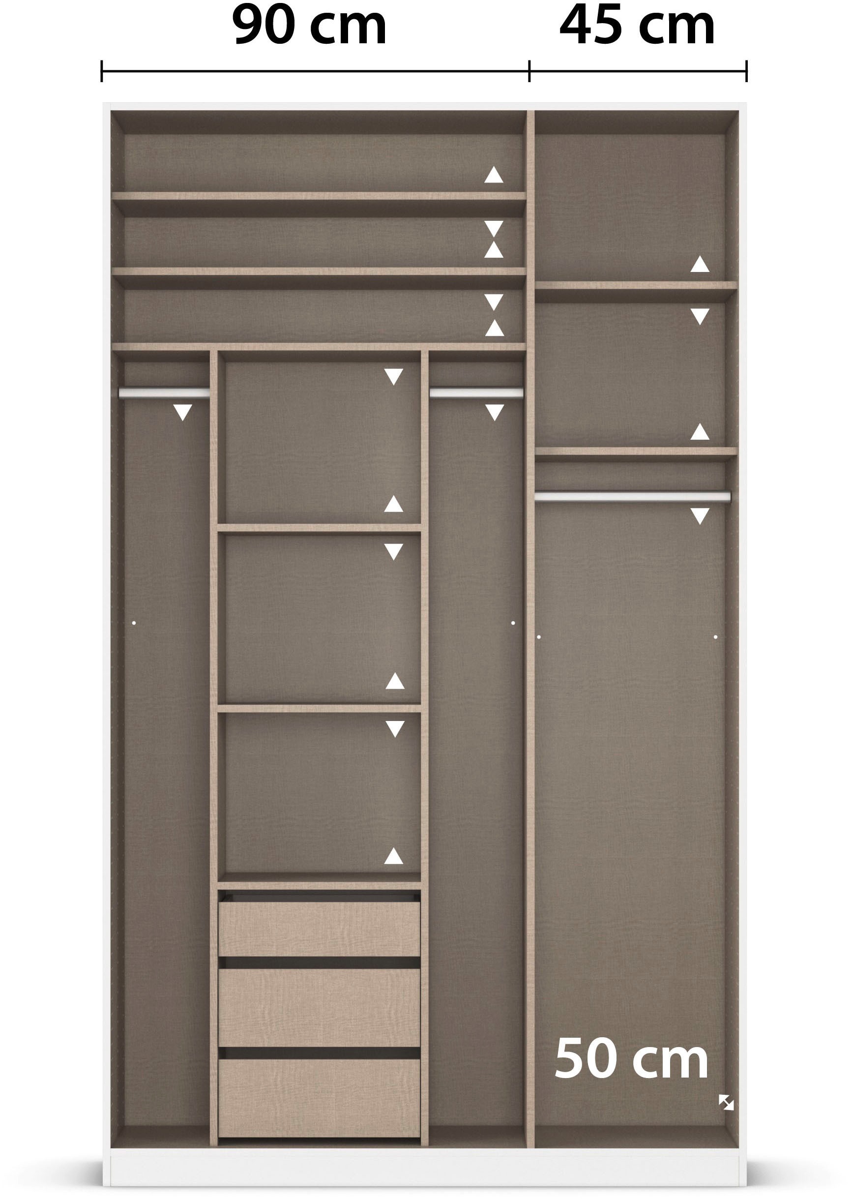 rauch Drehtürenschrank »Kleiderschrank Schrank Garderobe TOPSELLER OTELI inkl. Inneneinteilung«, (erhältlich in Breiten 91-360 cm, ab Breite 136cm inkl. Innenschubladen), mit zusätzlichen Einlegeböden, optional mit Spiegel MADE IN GERMANY