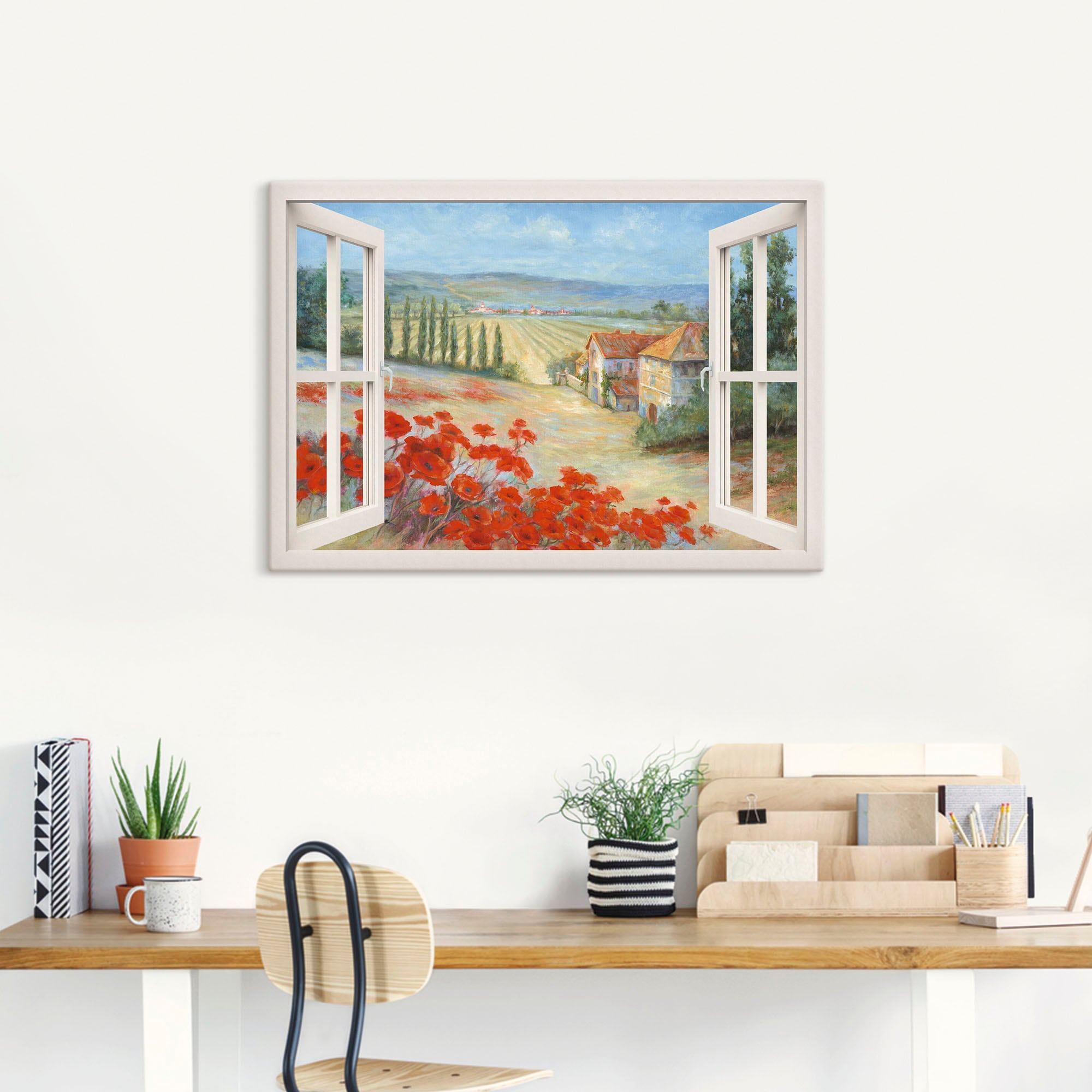 Artland Leinwandbild »Mohnlandschaft«, Fensterblick, (1 St.), auf Keilrahmen gespannt