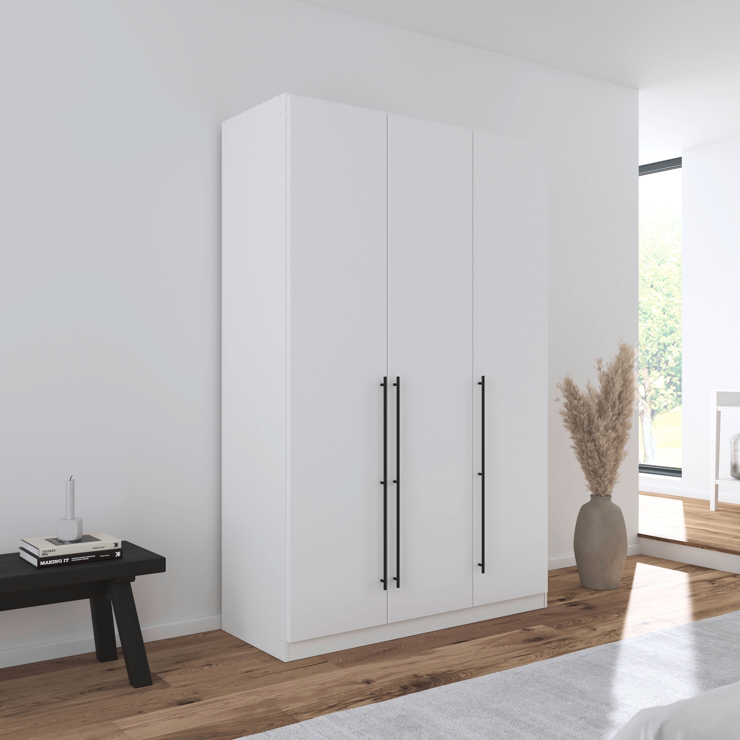 rauch Kleiderschrank »Drehtürenschrank Schrank Garderobe Wäscheschrank Schlafzimmer AVOLA«, (in 3 verschiedenen Ausstattungen BASIC/CLASSIC/PREMIUM), mit hochwertigen Stangengriffen in Schwarz aus Metall MADE IN GERMANY