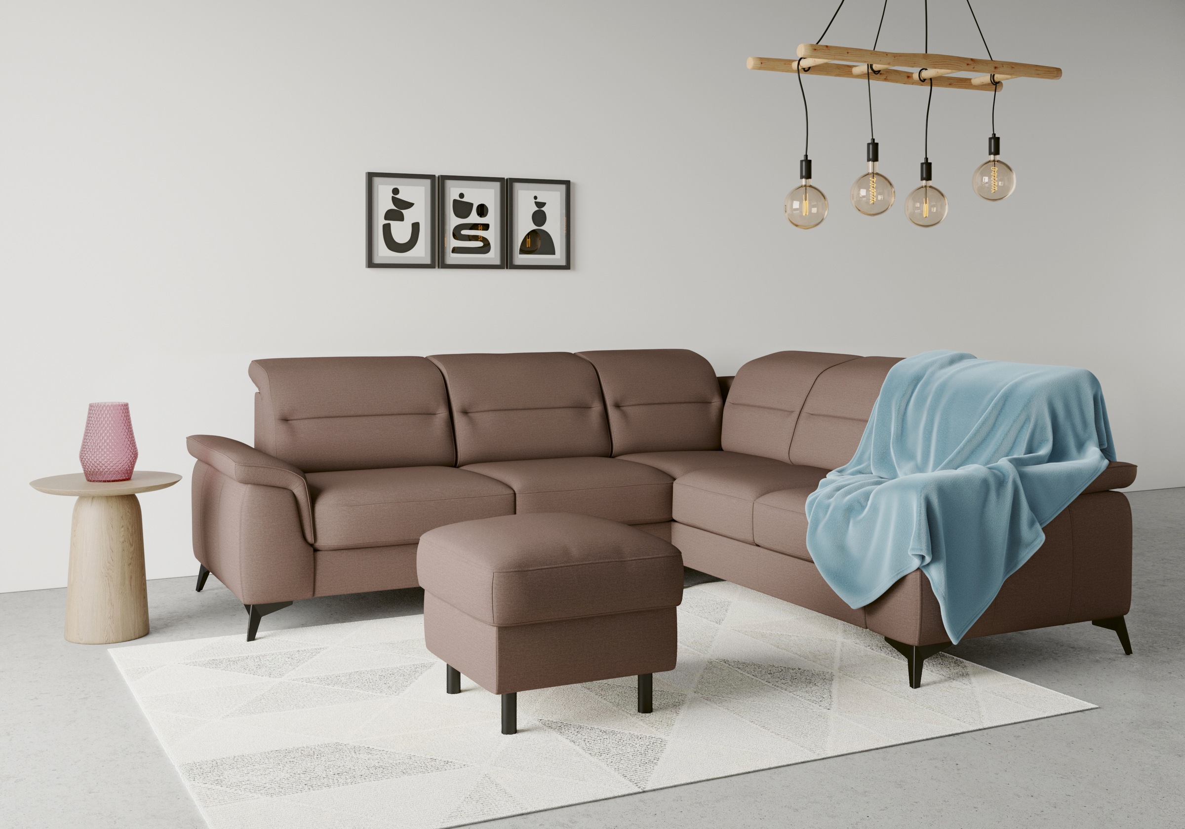 sit&more Ecksofa »Sinatra L-Form«, optinal mit Kopfteilverstellung und Armteilfunktion, Metallfüße