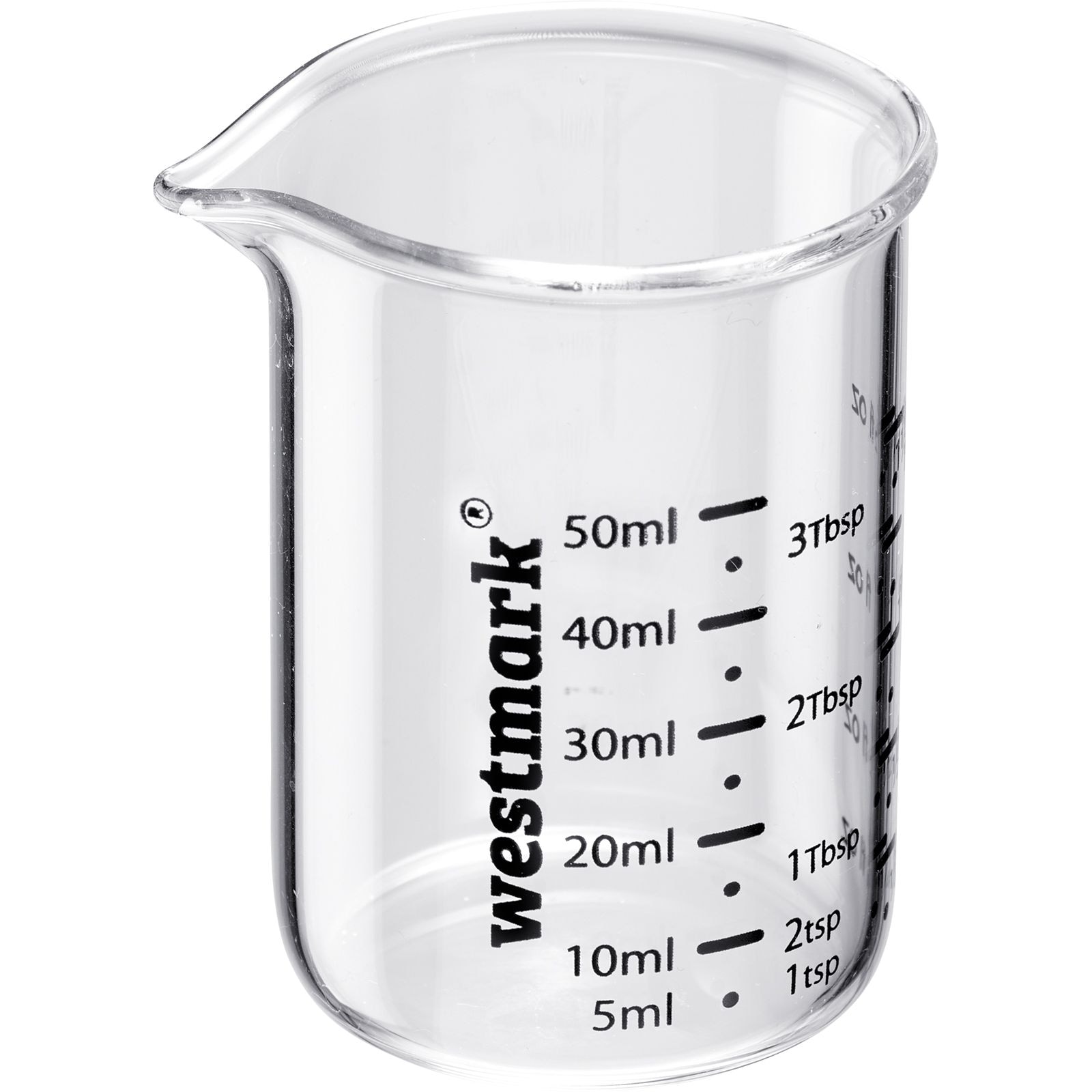 WESTMARK Messbecher »Messglas-Set, 3tlg., 50, 100, 250 ml« Borosilikatglas | Silikon Set, 3 Stk. tlg. Skalen in ml, Tbsp, tsp und fl oz