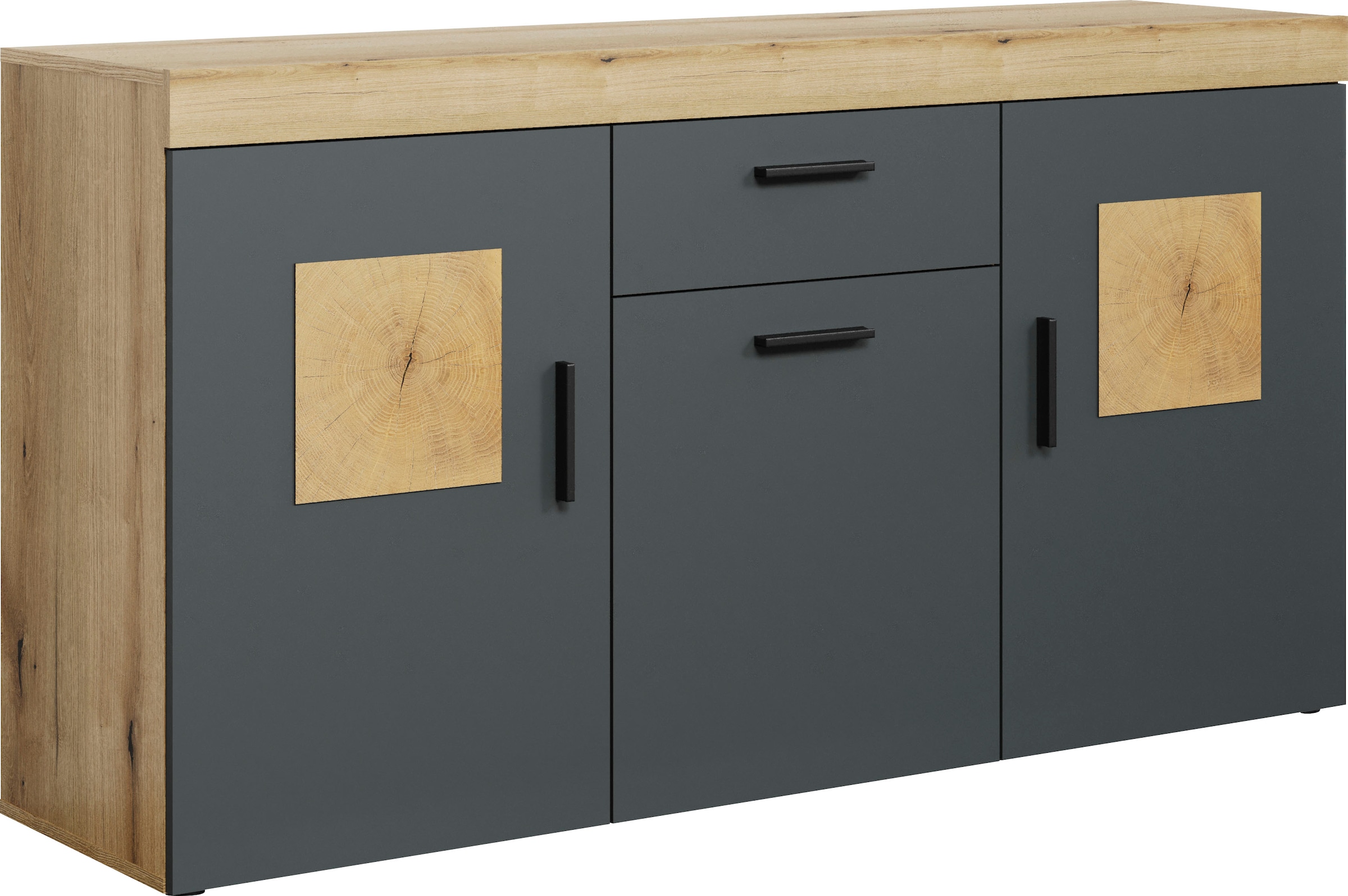 Home affaire Sideboard »Ghent«, (Packung, 1 St.), Kommode mit Hirnholzapplikationen - (B/T/H): 160/42/86 cm