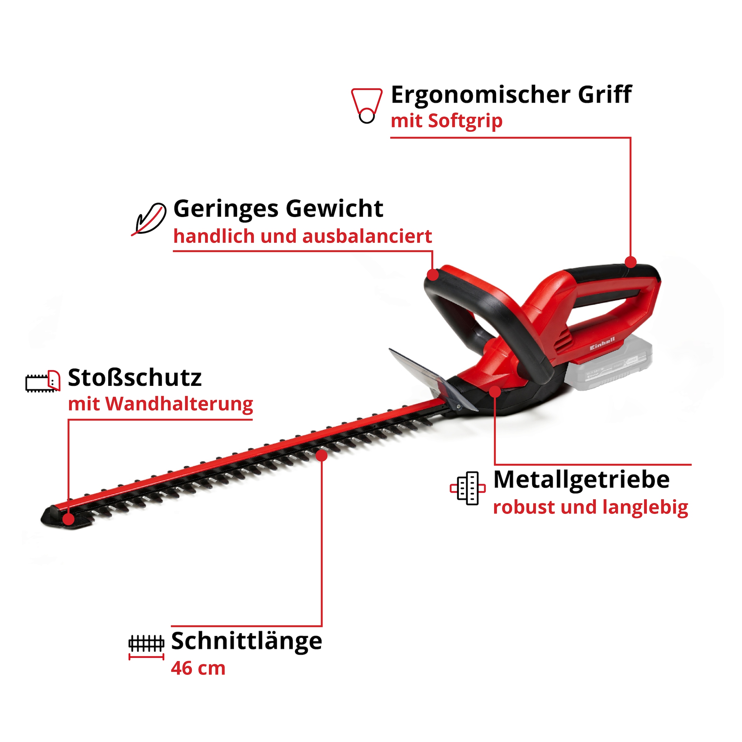 Einhell Akku-Heckenschere »GC-CH 1846 Li (1x2,5 Ah)«, (Set), inkl. Akku und Ladegerät