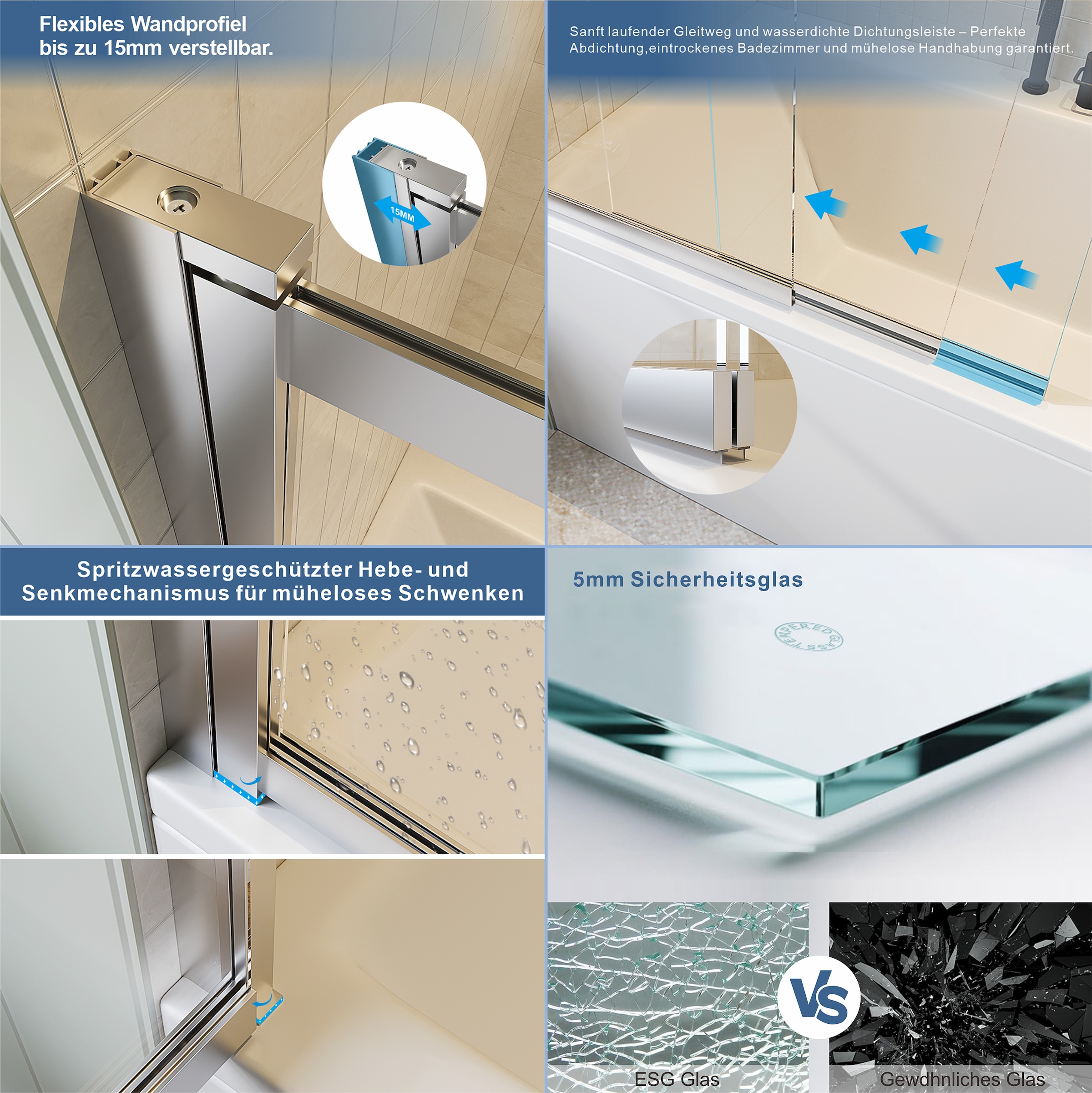 welltime Badewannenaufsatz »Slider« 2 Stk. tlg. Duschwand zum Zusammenschieben UND an die Wand klappen!