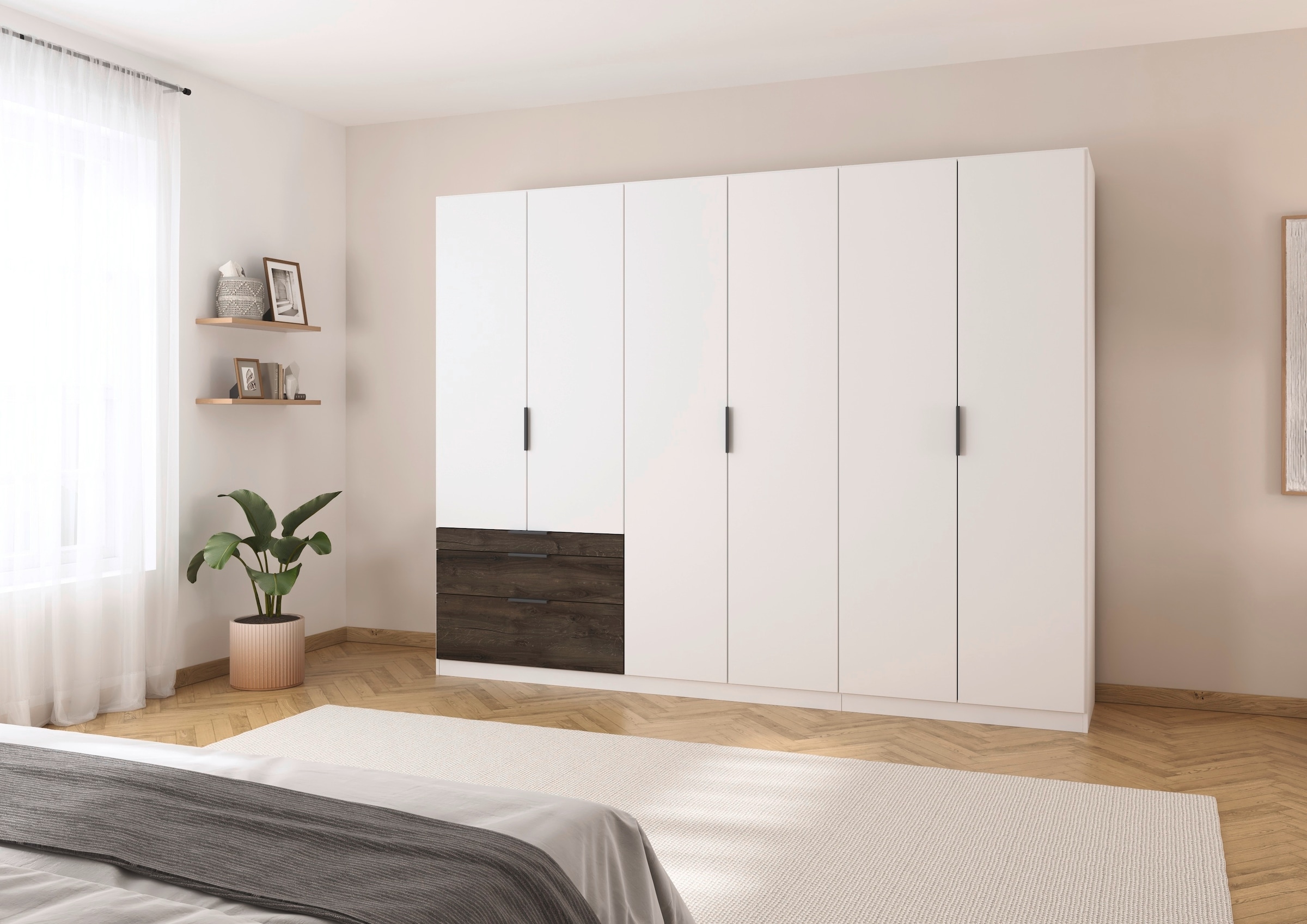 rauch Kleiderschrank »Drehtürenschrank Schrank Garderobe Schlafzimmerschrank KODA«, (oberer Schubkasten mit praktischer Inneneinteilung), mit asymmetrisch angeordneten Schubladen MADE IN GERMANY