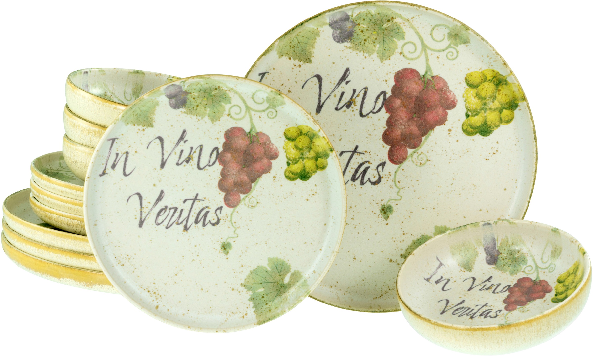 CreaTable Teller-Set »Uno In Vino Veritas, Tellerset 12-tlg« Weintraubenmot günstig online kaufen