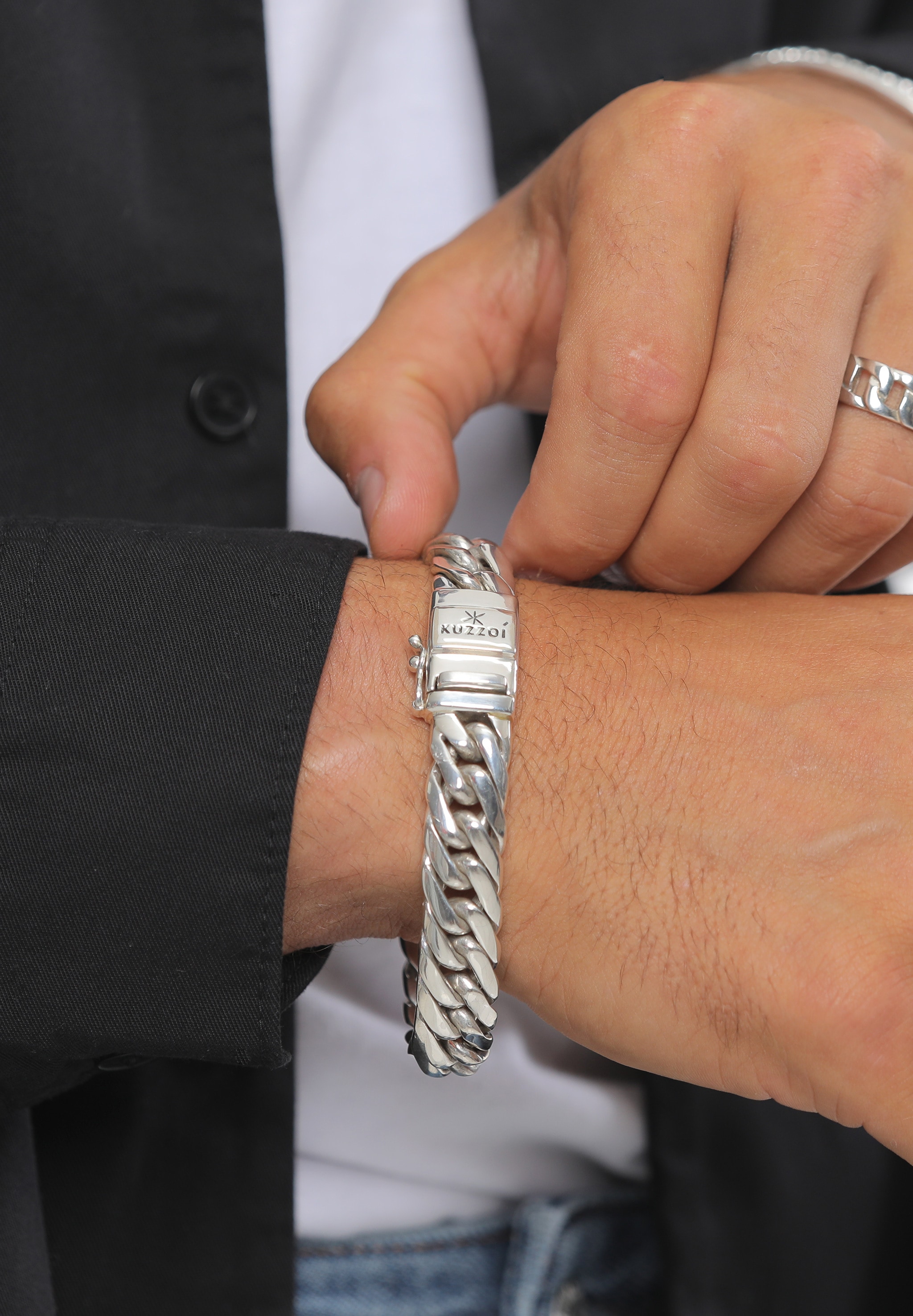 Kuzzoi Armband »Herren Panzerarmband Kastenverschluss 925er Silber«