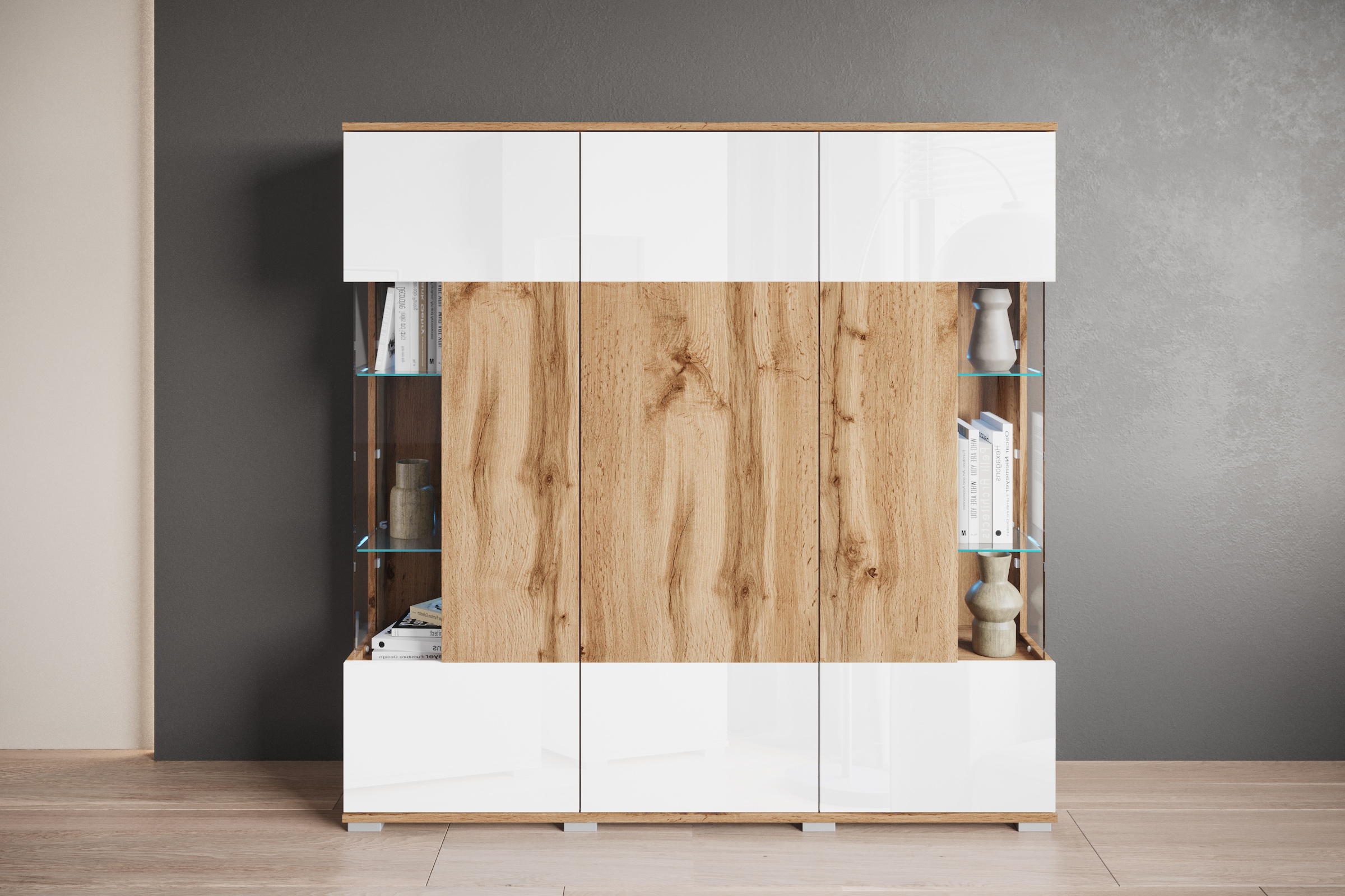 INOSIGN Highboard »Kenia«, Modernes Highboard, mit Glastüren, Breite 135 cm