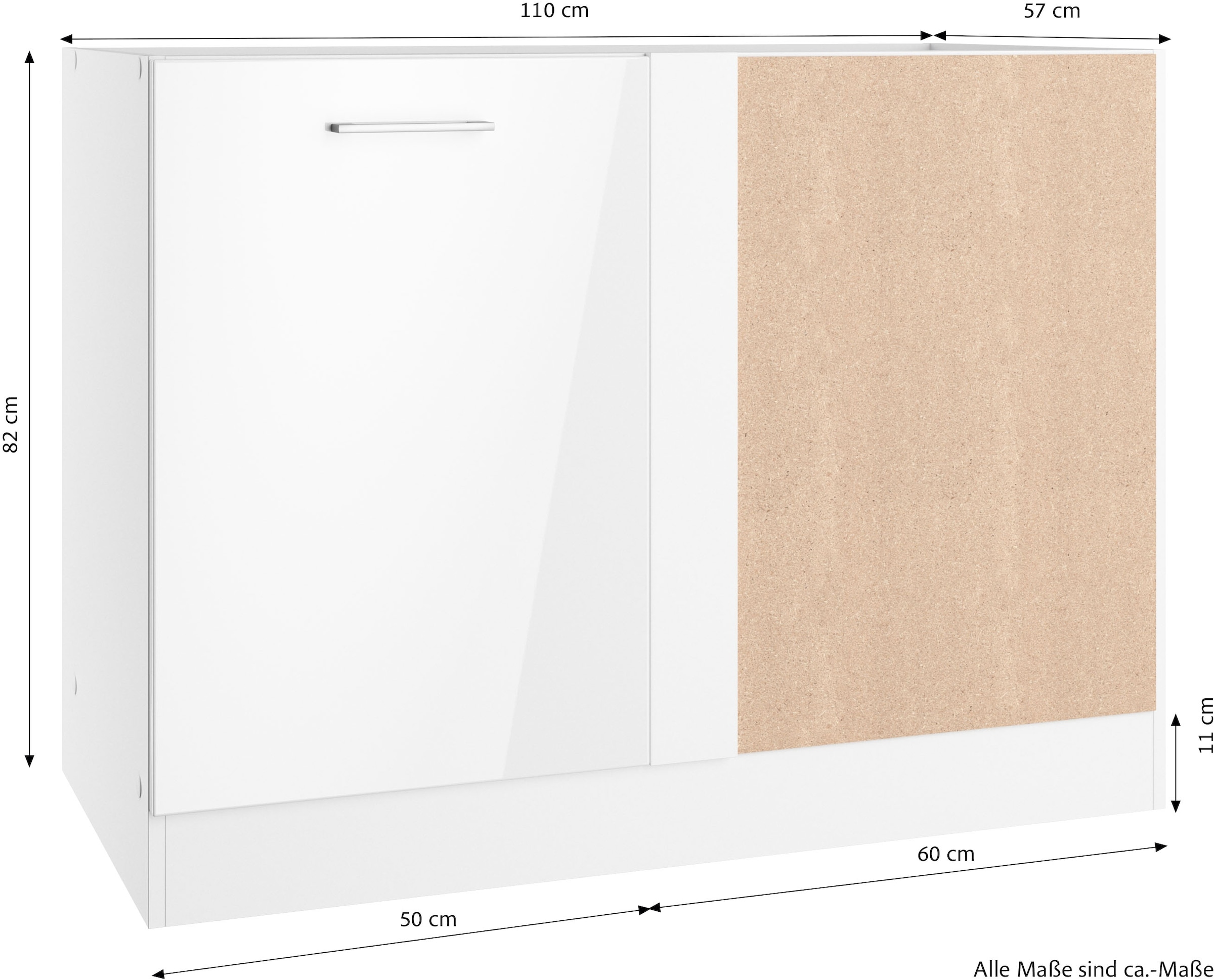 KOCHSTATION Eckunterschrank »KS-Milan«, HELD Möbel, Eckunterschrank 110 cm, matte oder hochglänzende Fronten