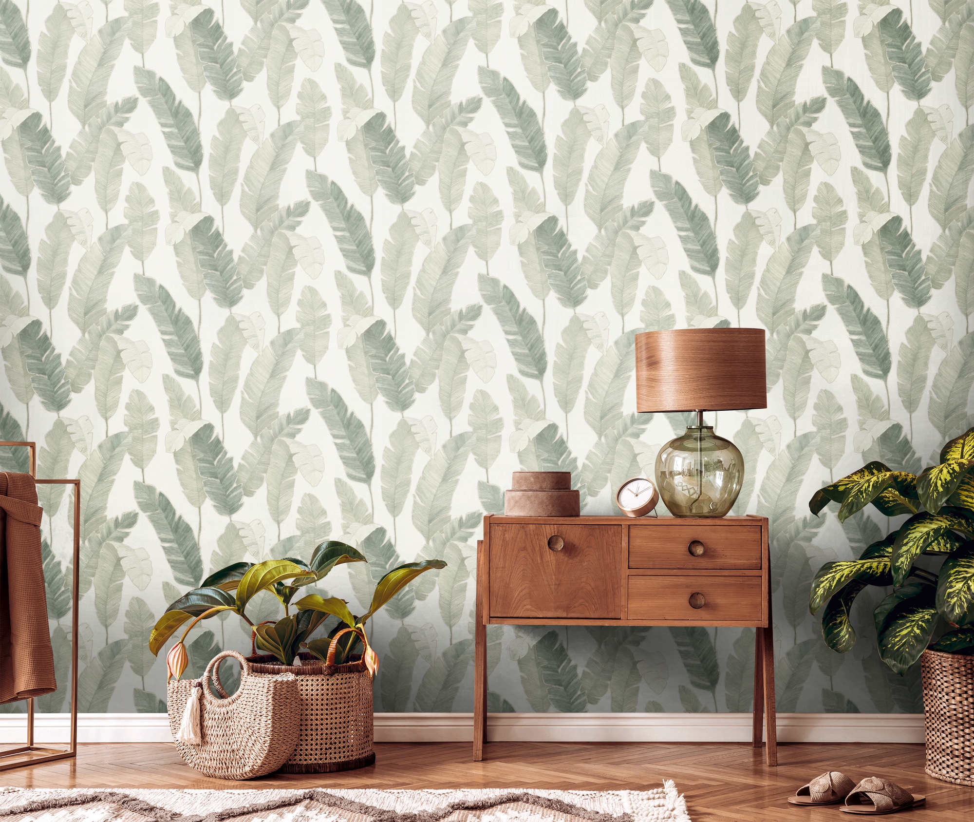living walls Vliestapete »Metropolitan Stories. Travel Styles. Blättertapete«, matt-gemustert-neutral, Tapete Floral Modern Chic 3D-Effekt Strukturiert Elegant Tapeten Flur