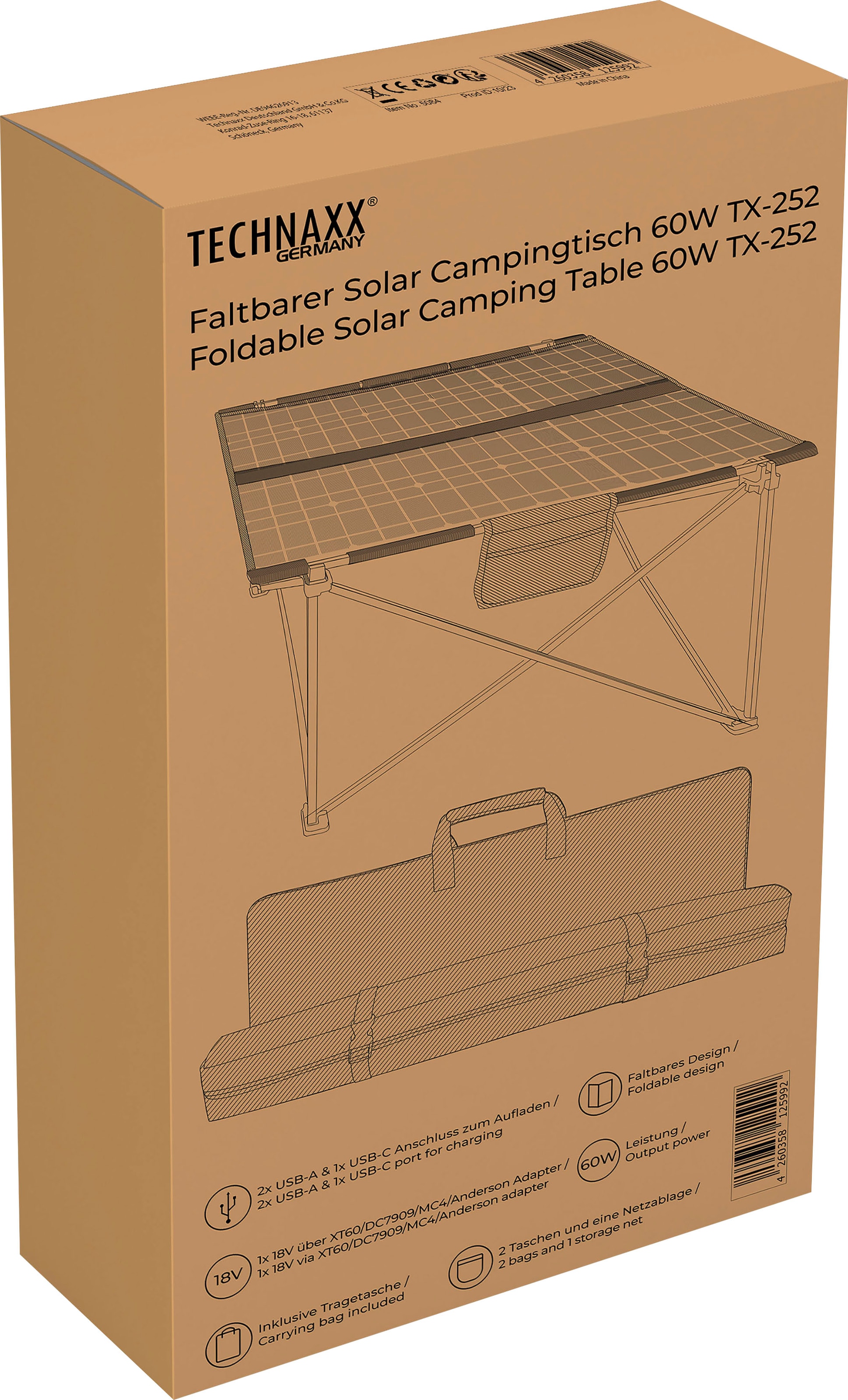 Technaxx Solartisch »TX-251«, faltbarer Solar-Campingtisch, 20 W