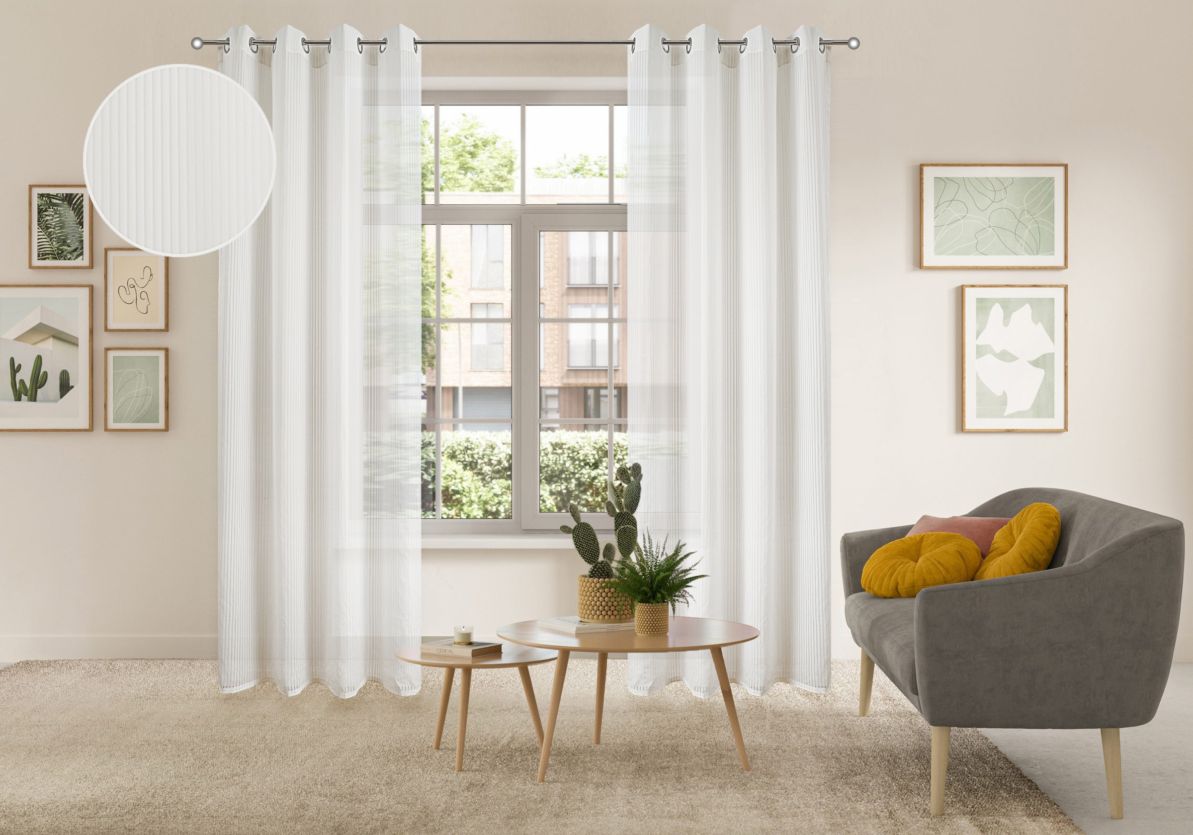 my home Gardine »Mazi« Ösen 1 Stk. tlg. 1 Schal, mit eingewebten Längsstrei günstig online kaufen