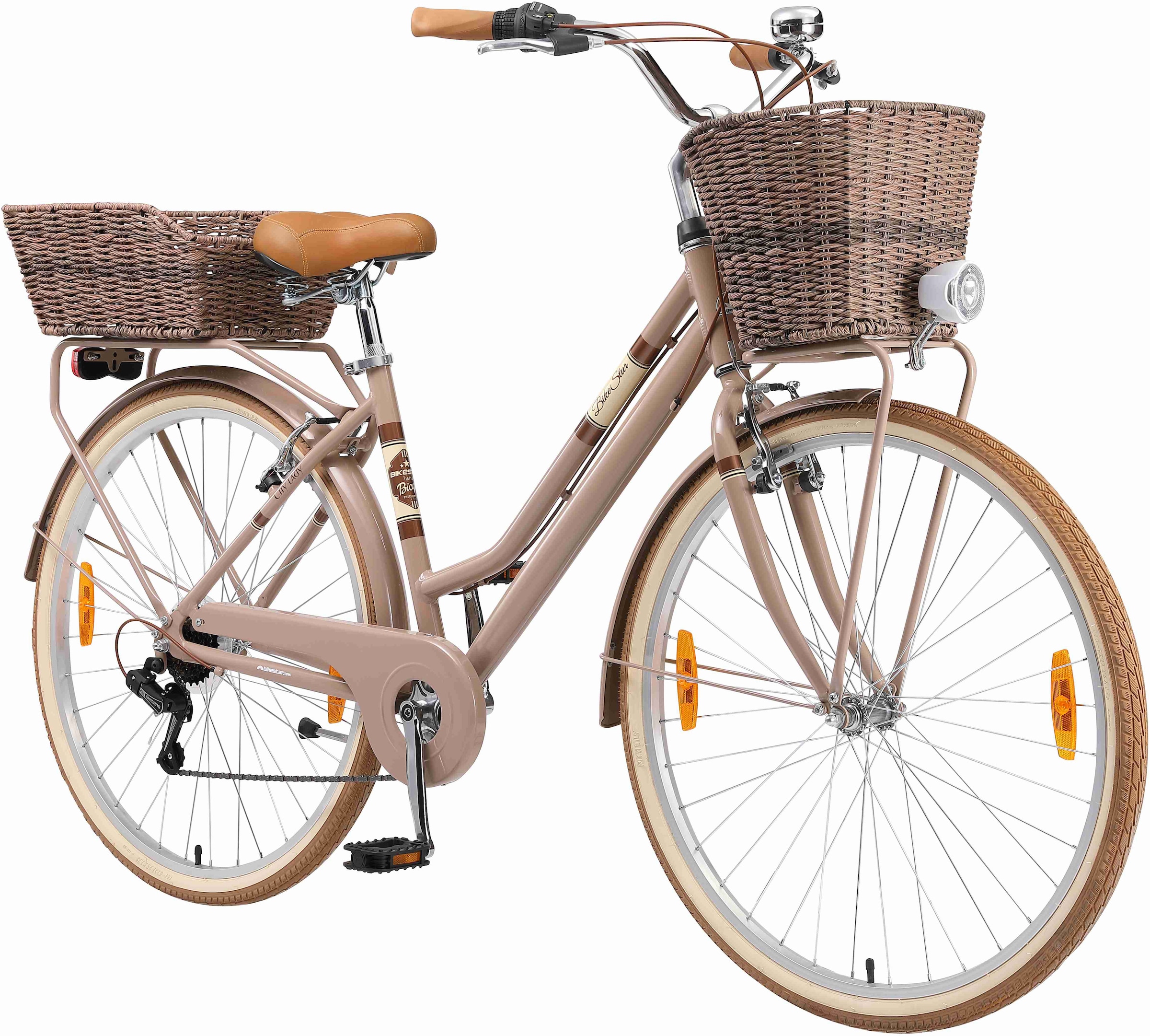 Bikestar Cityrad, 7 Gang, Shimano, RD-TY21 Schaltwerk, Kettenschaltung, für Damen, Kettenschaltung