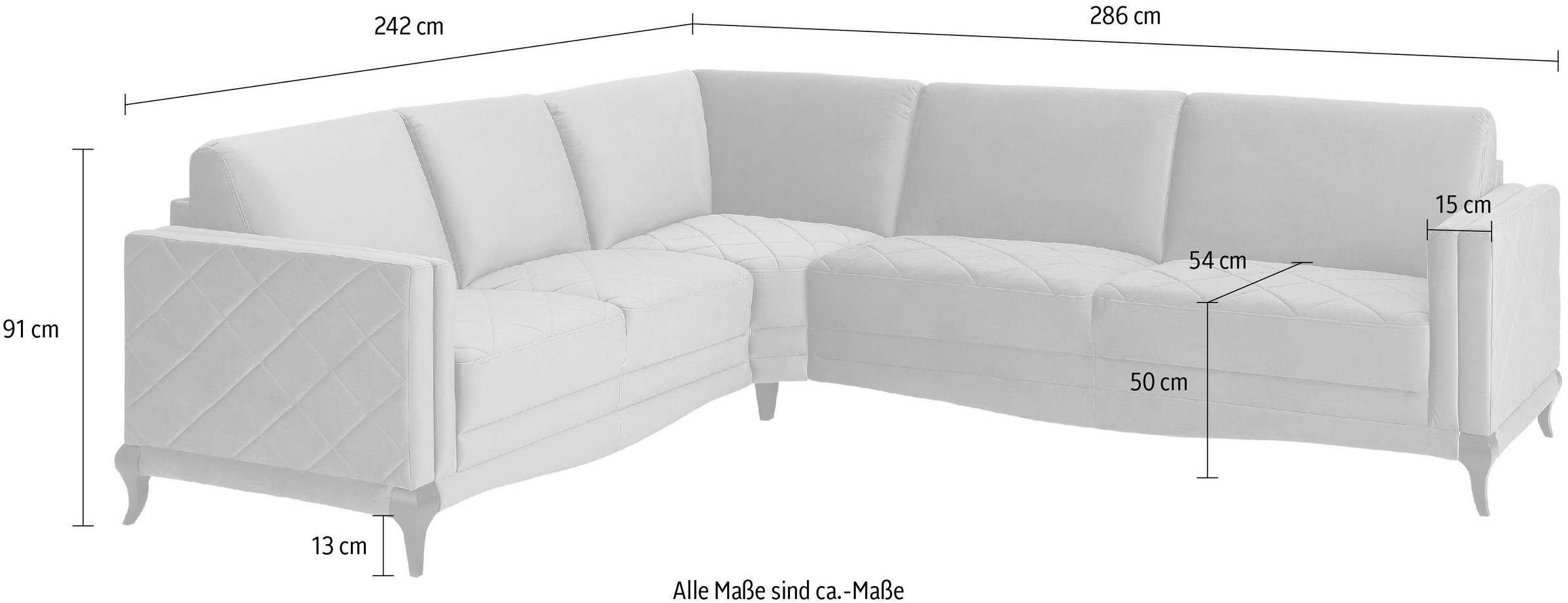 Home affaire Ecksofa »Brahms«, Federkern, hohe Holzfüße in edler Optik, Karosteppung