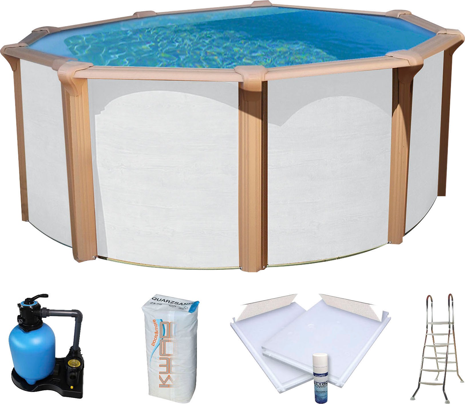 KWAD Rundpool »»Supreme« all in Premium Folie« ØxH: 360x132cm, inkl. Bodenisolationsset weiß, Farbe innen: sand Ø/B/H/L: Breite 360 cm x Höhe 132...