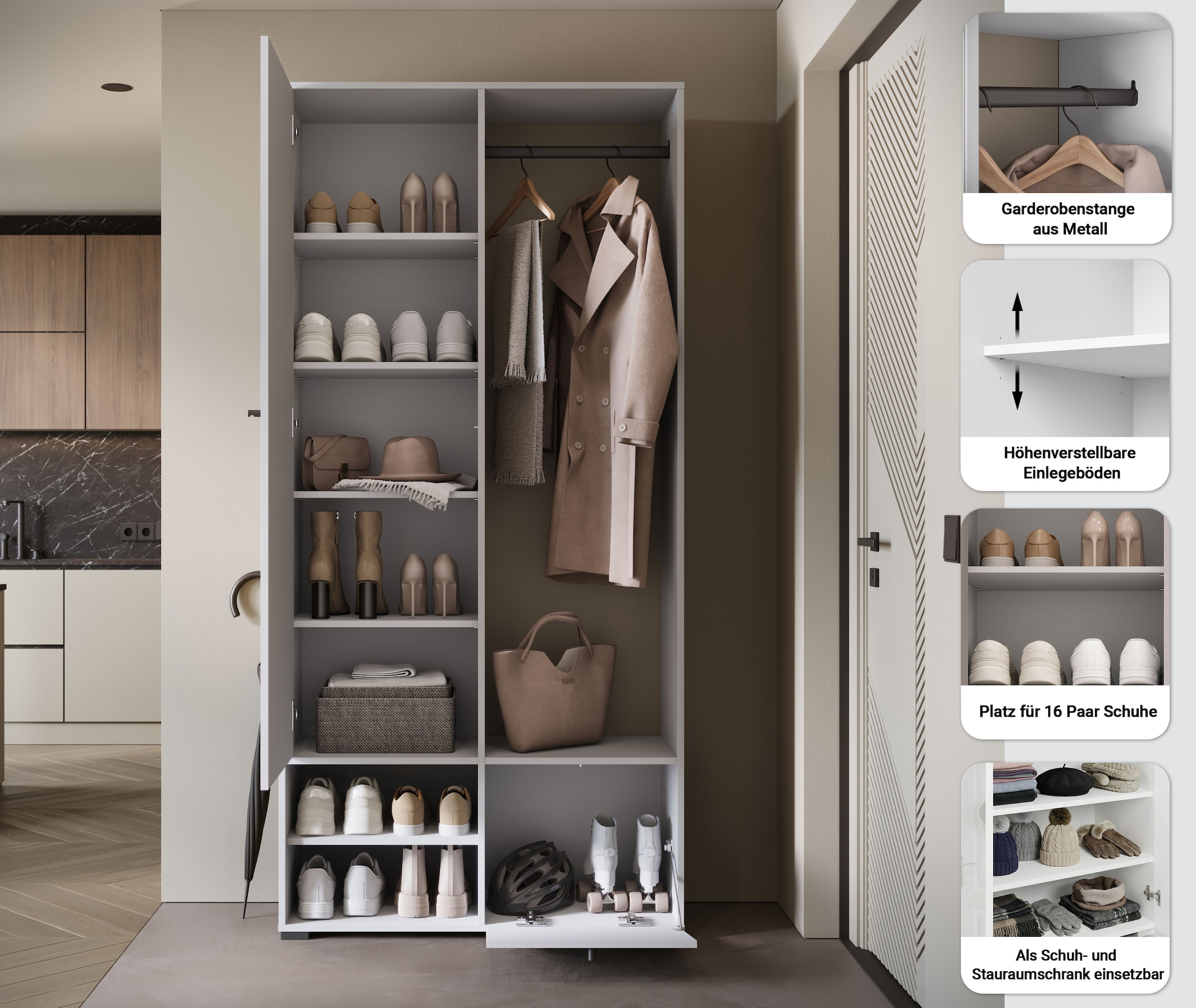 Home affaire Garderobenschrank »DINO Kompaktgarderobe, Garderoben-Set DINO« Mit Spiegel und Kleiderstange, 90 cm breit, Türanschlag wechselbar