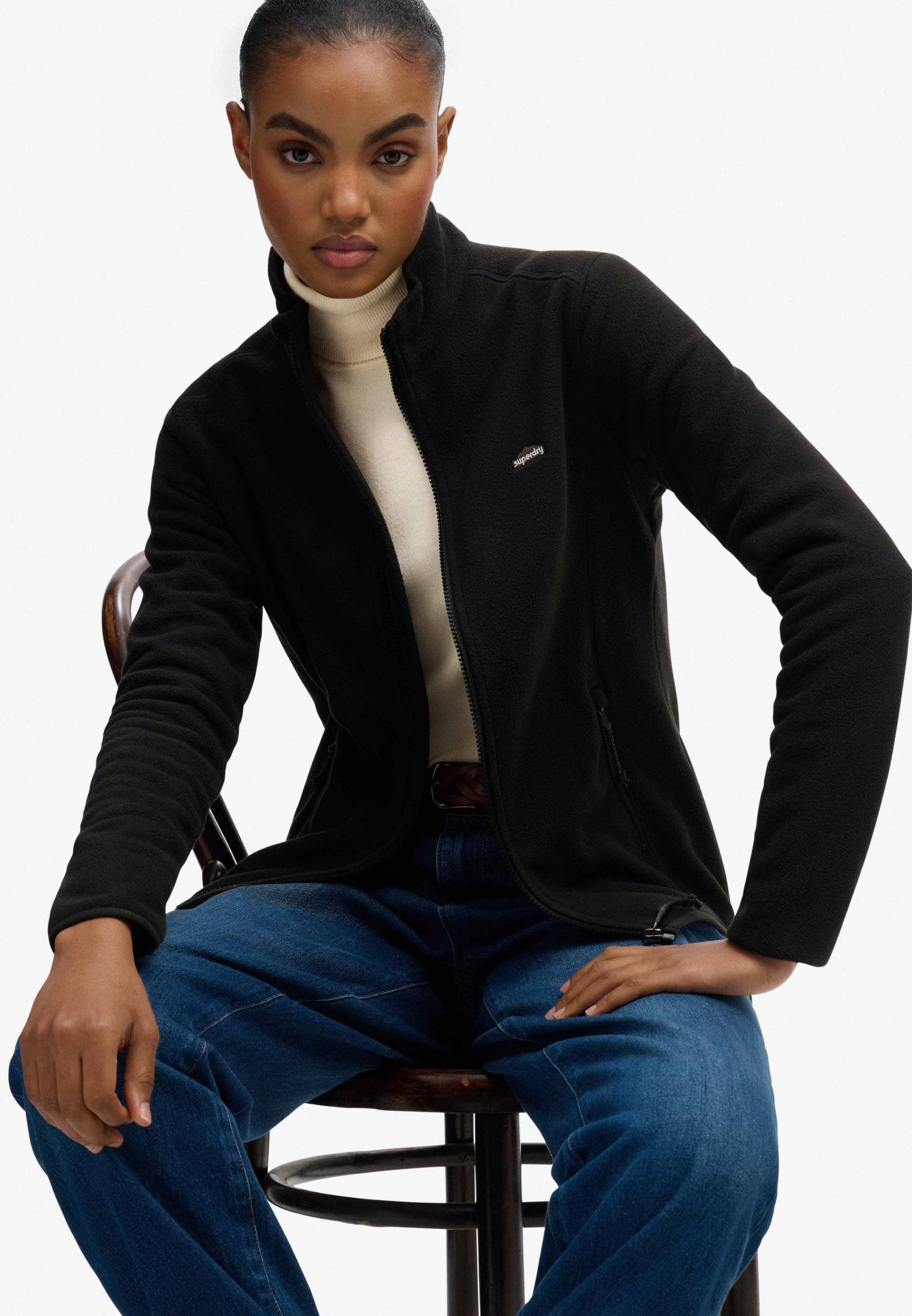 Superdry Fleecejacke »POLAR FLEECE FULL ZIP« ohne Kapuze Slim Fit, mit Reißverschluss, hüftlange Form