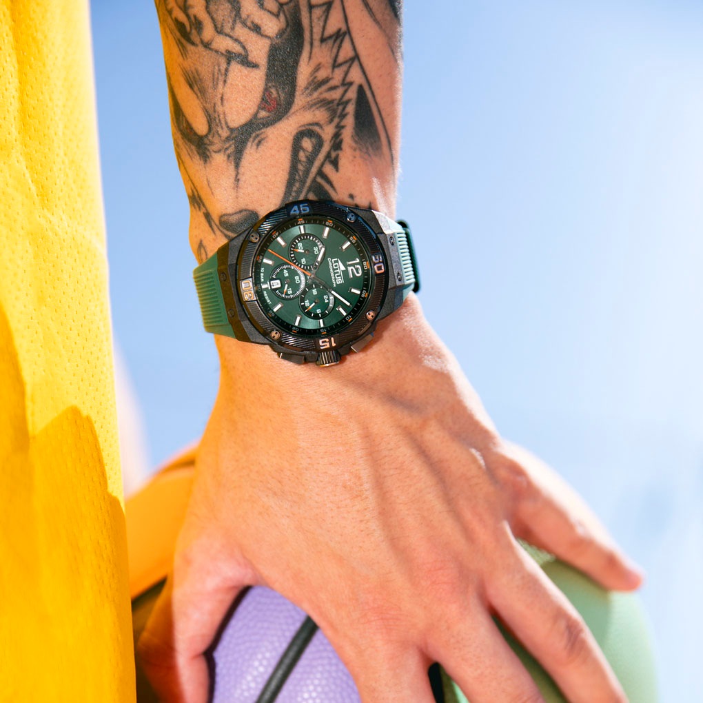 Lotus Chronograph, Quarzuhr, Armbanduhr, Herrenuhr, Kautschukarmband, Tag, Stoppfunktion