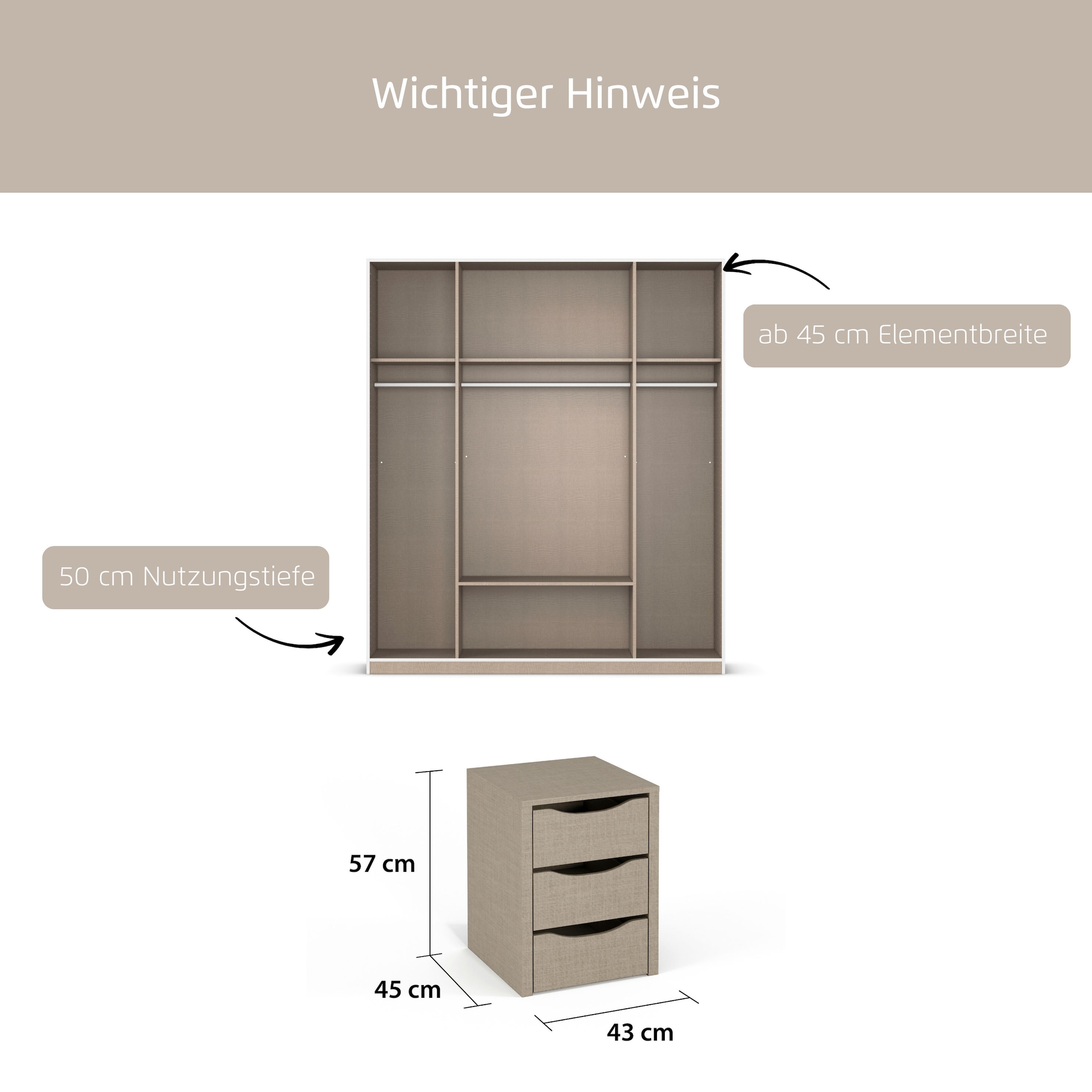 rauch Schubladeneinsatz »Zubehör für Rauch-Schränke ORANGE/BLUE« mit 3 Schubladen und Metallauszügen Breite 43 cm, Tiefe 45 cm