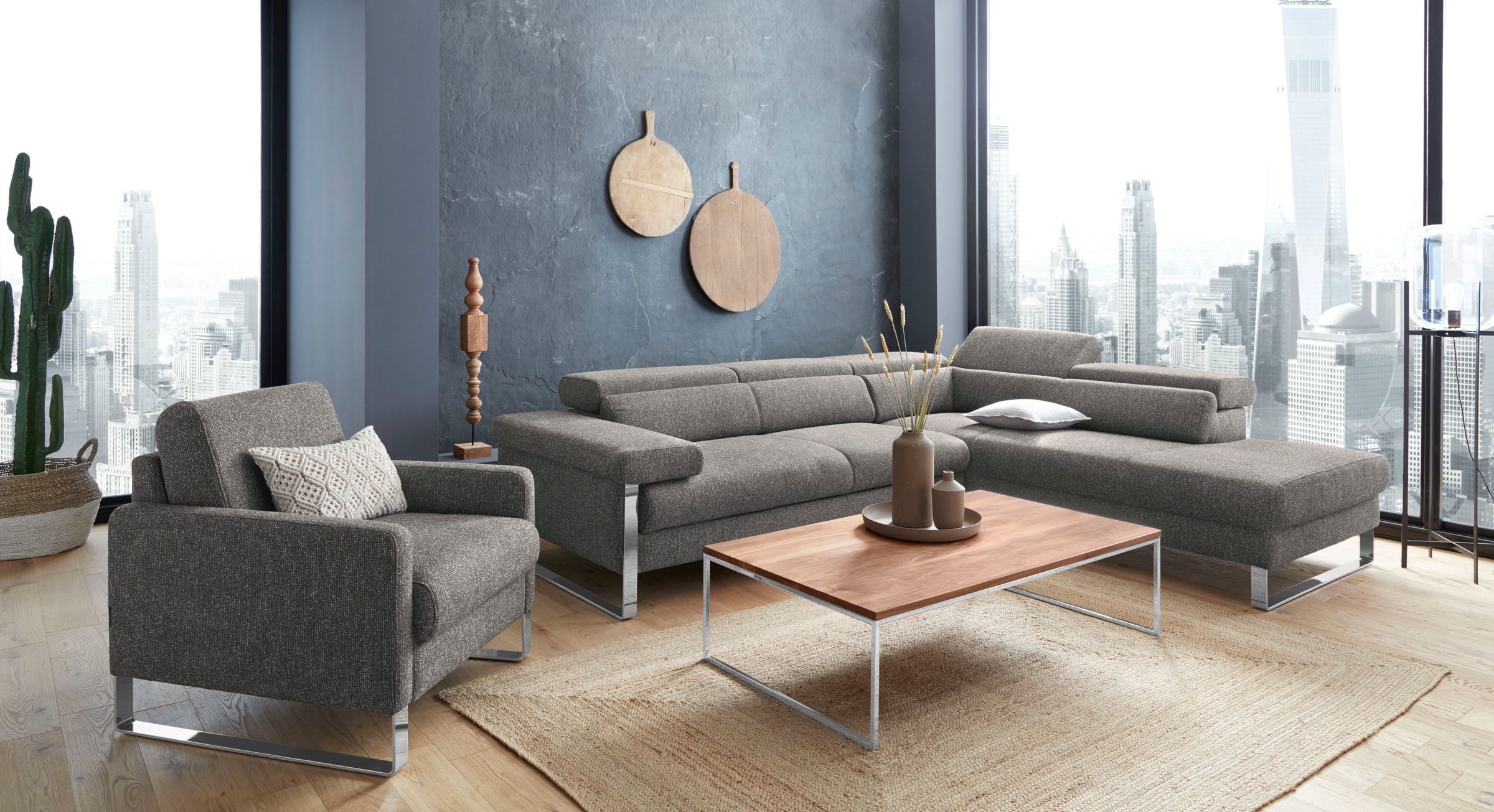 W.SCHILLIG Ecksofa »finn, toller Sitzkomfort, L-Form, hochwertige Verarbeitungsdetails«, German Design Award 2016, Fußgestell Chrom glänzend, Breite 281 cm