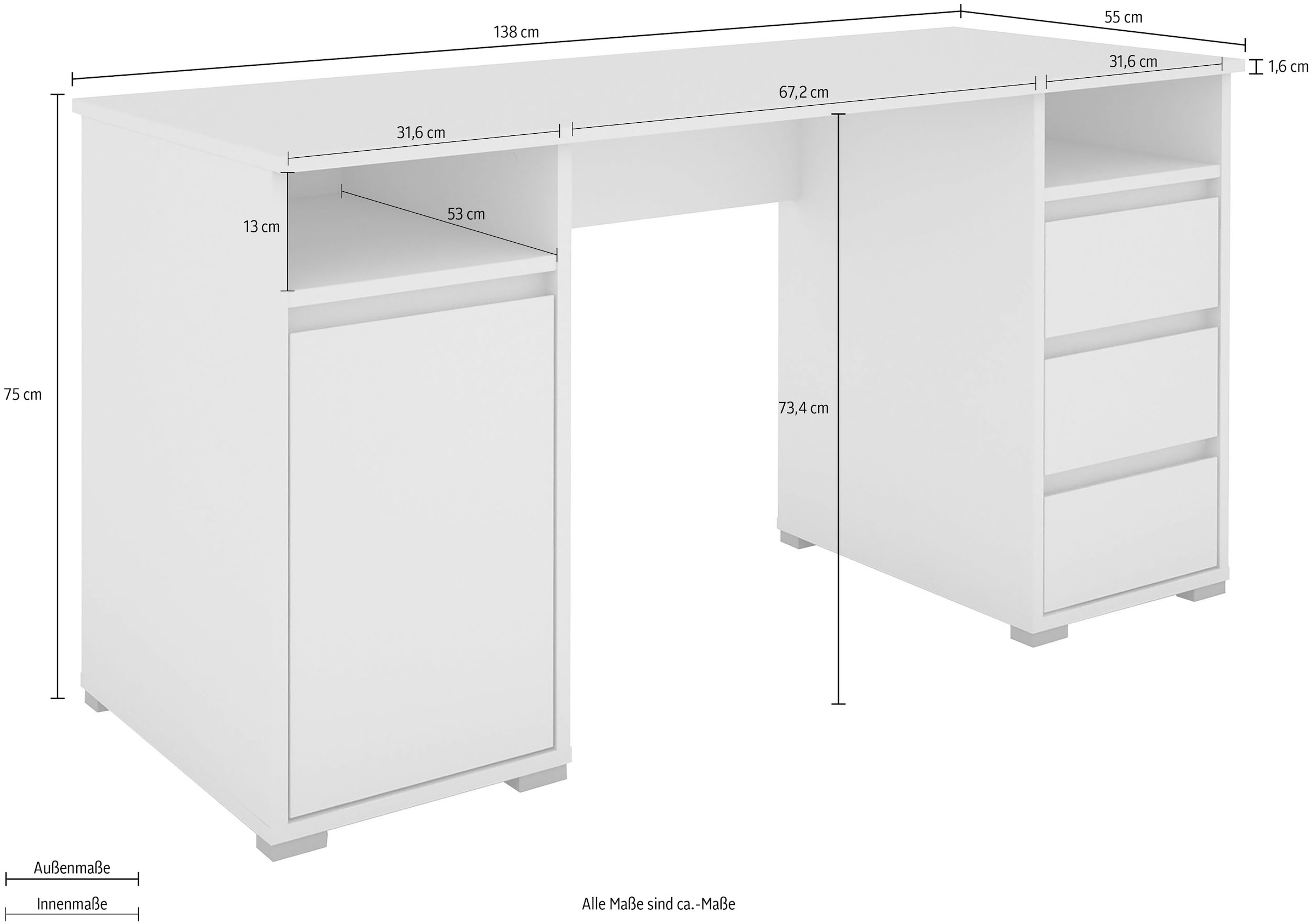 Homexperts Schreibtisch »Loop«, mit 3 Schubkästen und 1 Tür