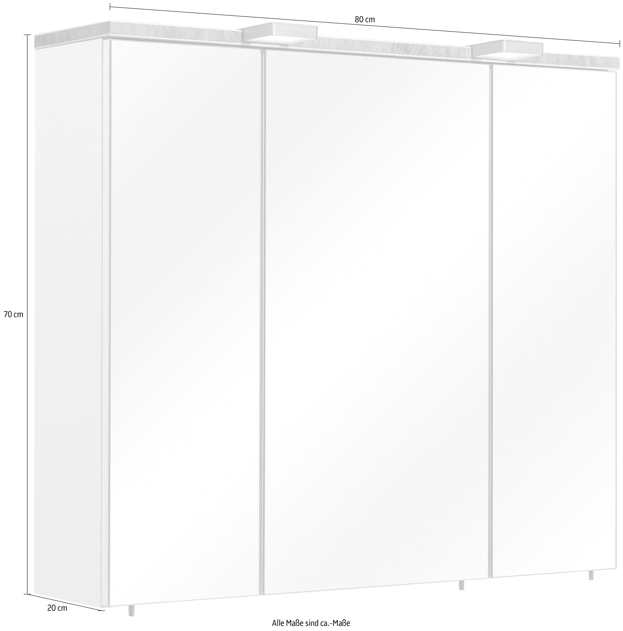 Saphir Spiegelschrank »Quickset 931 Badschrank, 3 Spiegeltüren, 6 Einlegeböden, 80 cm breit« inkl. LED-Beleuchtung, Türdämpfer, Schalter-/Steckdosenkombination