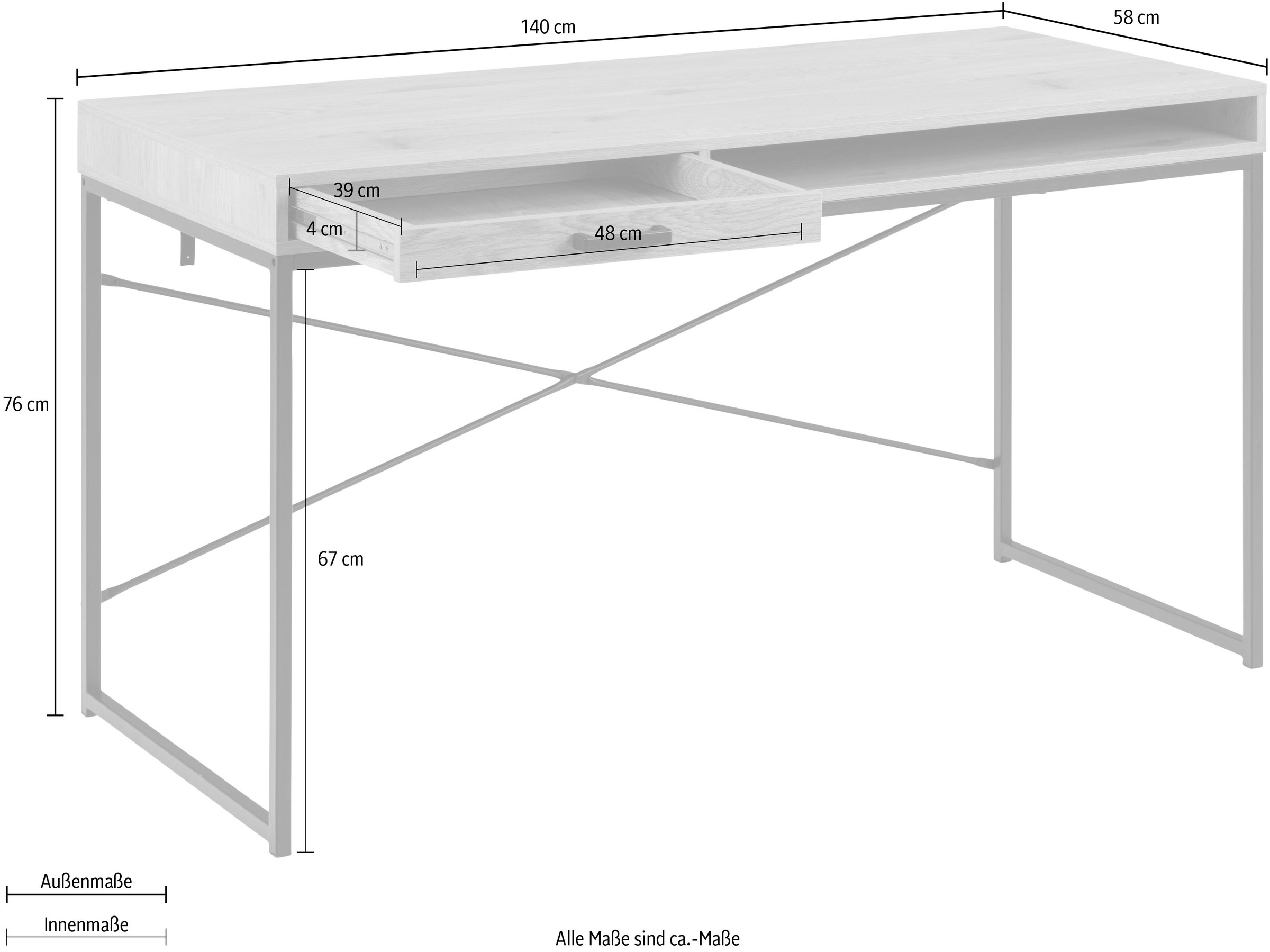 ACTONA GROUP Schreibtisch, Metallgestell, 1 Schublade und 1 offenem Fach, Breite 140 cm