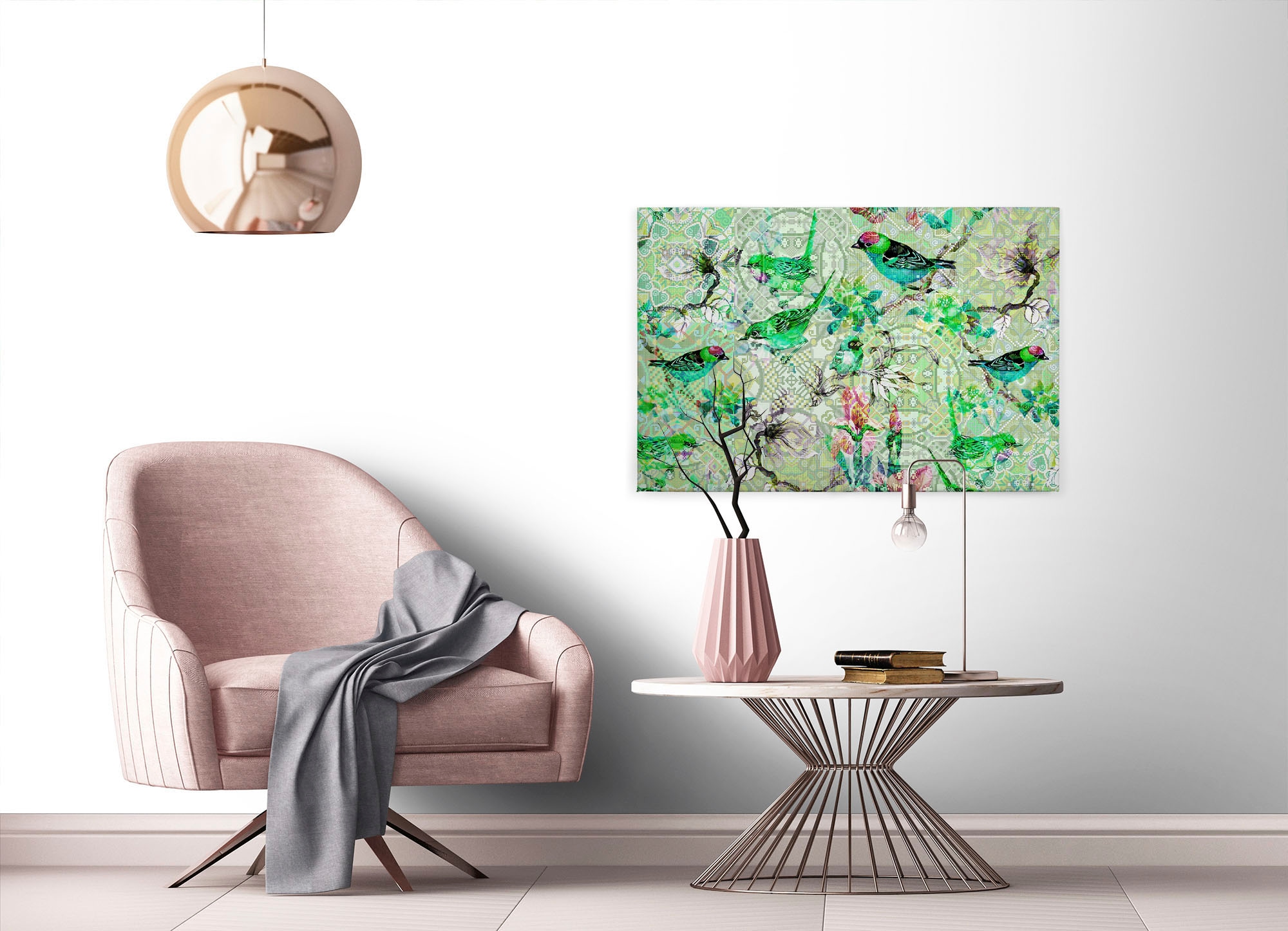 A.S. Création Leinwandbild »mosaic birds«, Kunst-Vögel-Kinder, (1 St.), Mosaik Keilrahmen Floral Blumen Vögel Leinwand-Bild Wohnzimmer modern