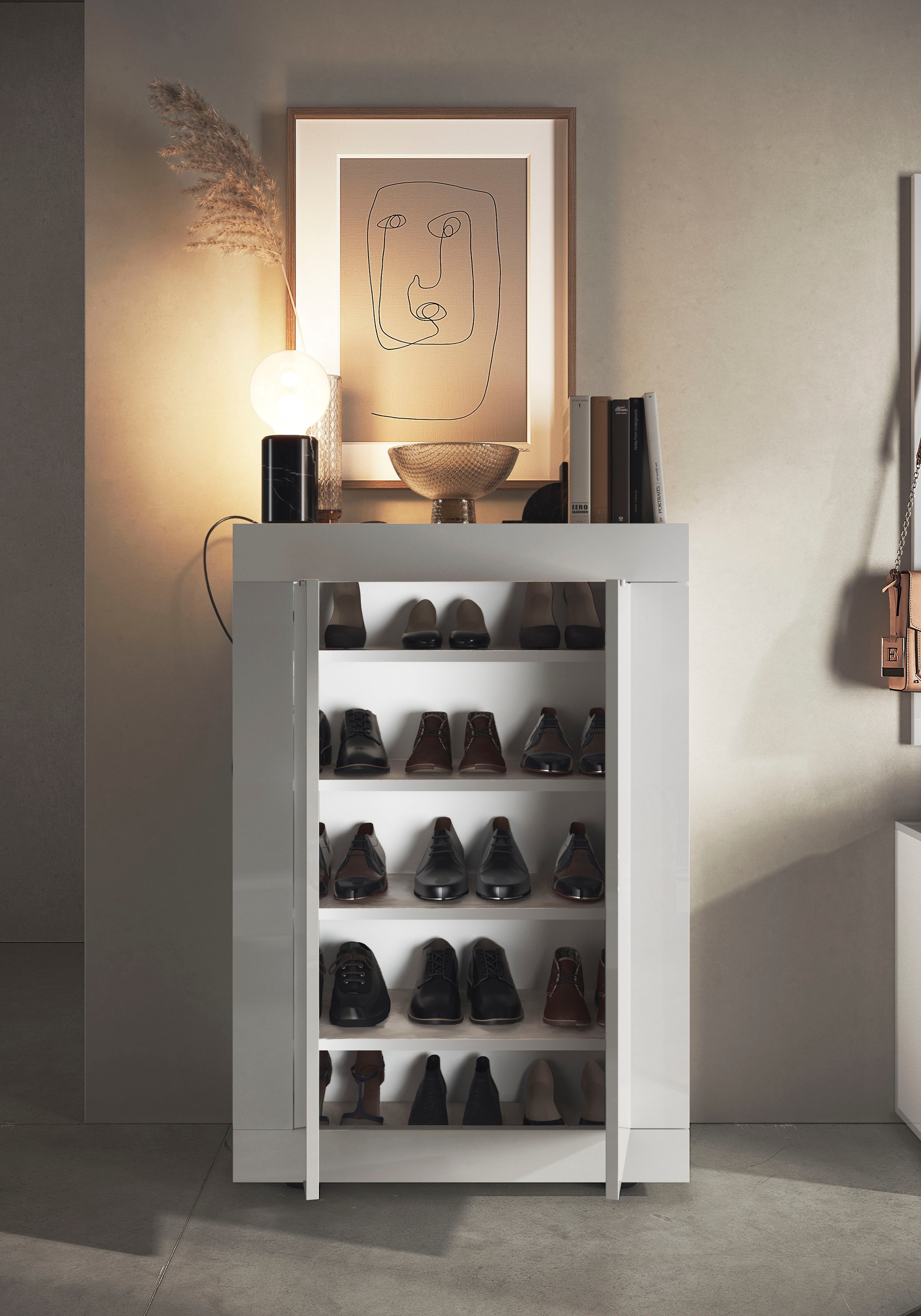 INOSIGN Schuhschrank »Basic Breite 78 cm, Höhe 116 cm, Schuhkommode,« moderne Rahmenoptik, Metallgriffe, 4 Einlegeböden