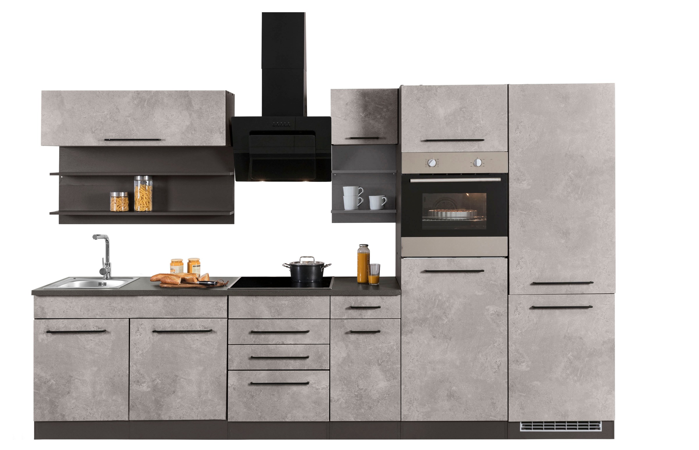 KOCHSTATION Küchenzeile »KS-Tulsa«, ohne E-Geräte, Breite 330 cm, schwarze Metallgriffe, MDF Fronten