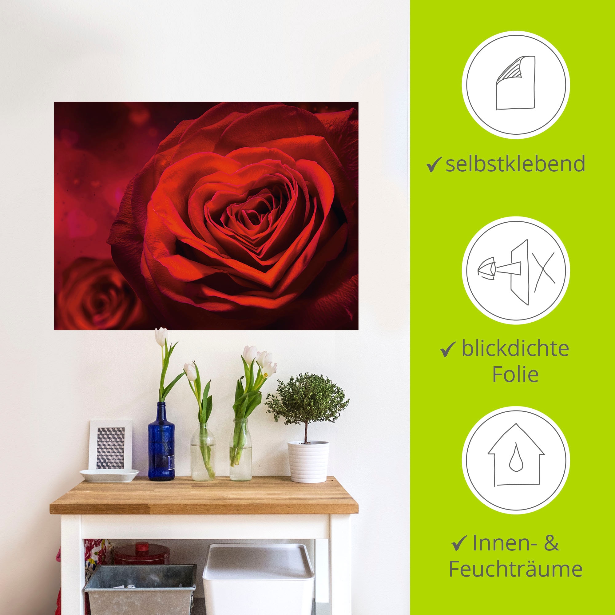 Artland Wandbild »Valentinseinladung mit Herzen und Rosen«, Blumen, (1 St.), als Leinwandbild, Poster, Wandaufkleber in verschied. Größen