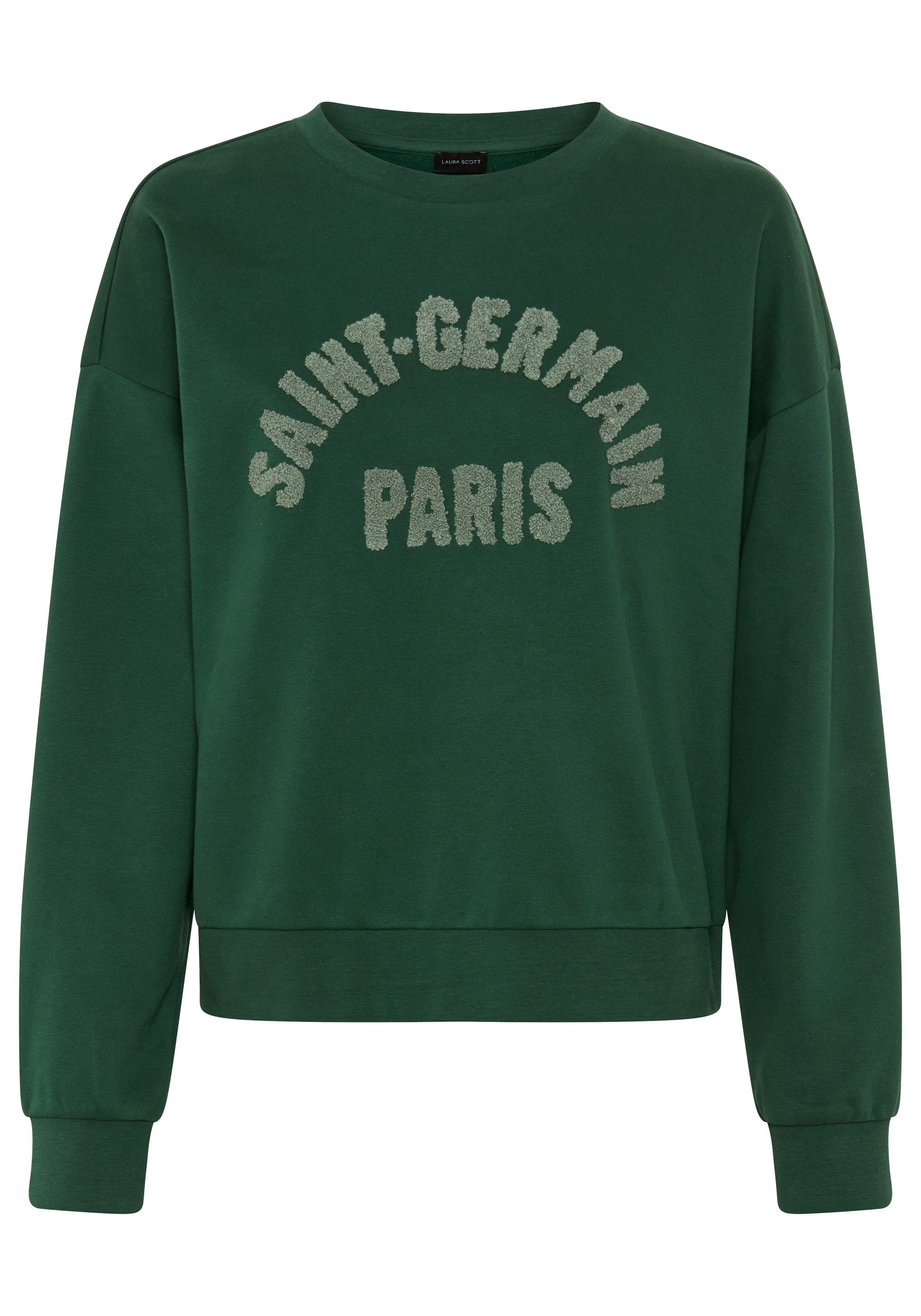 Laura Scott Sweatshirt , modisch verkürzt aus kuscheliger Sweatware mit Frottée Applikation
