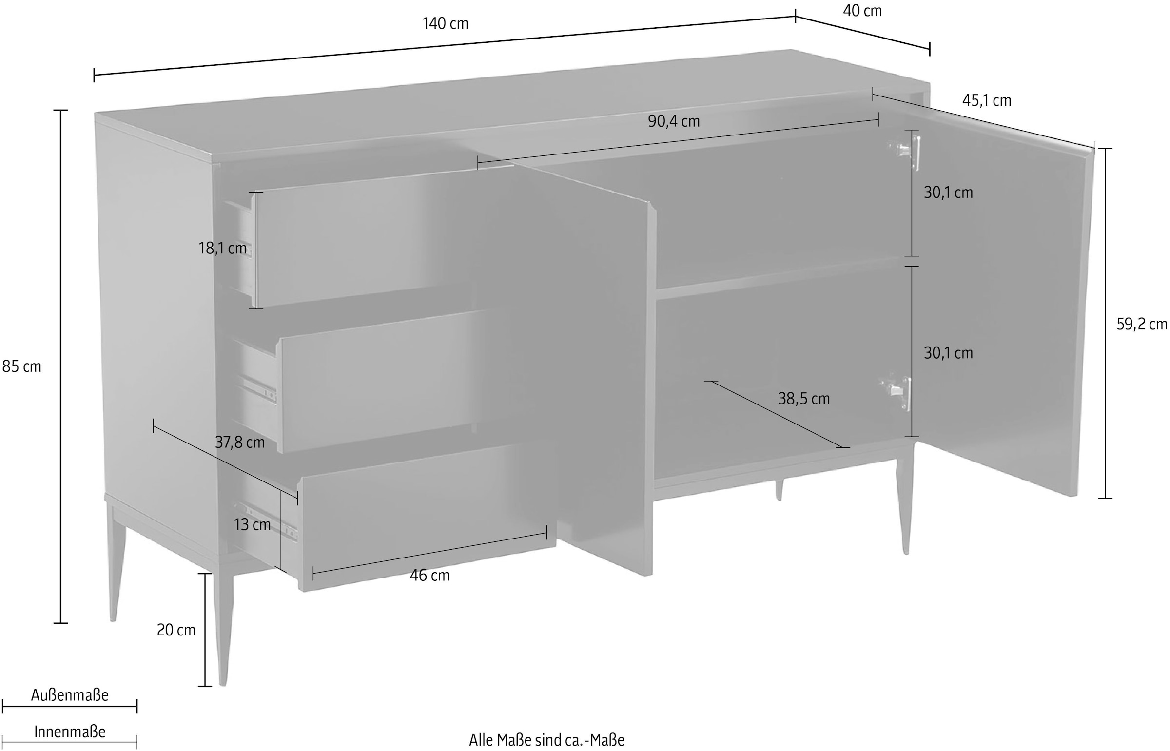 Places of Style Sideboard »Saltaire«, In modernem Design, Ganzmetall-Scharniere