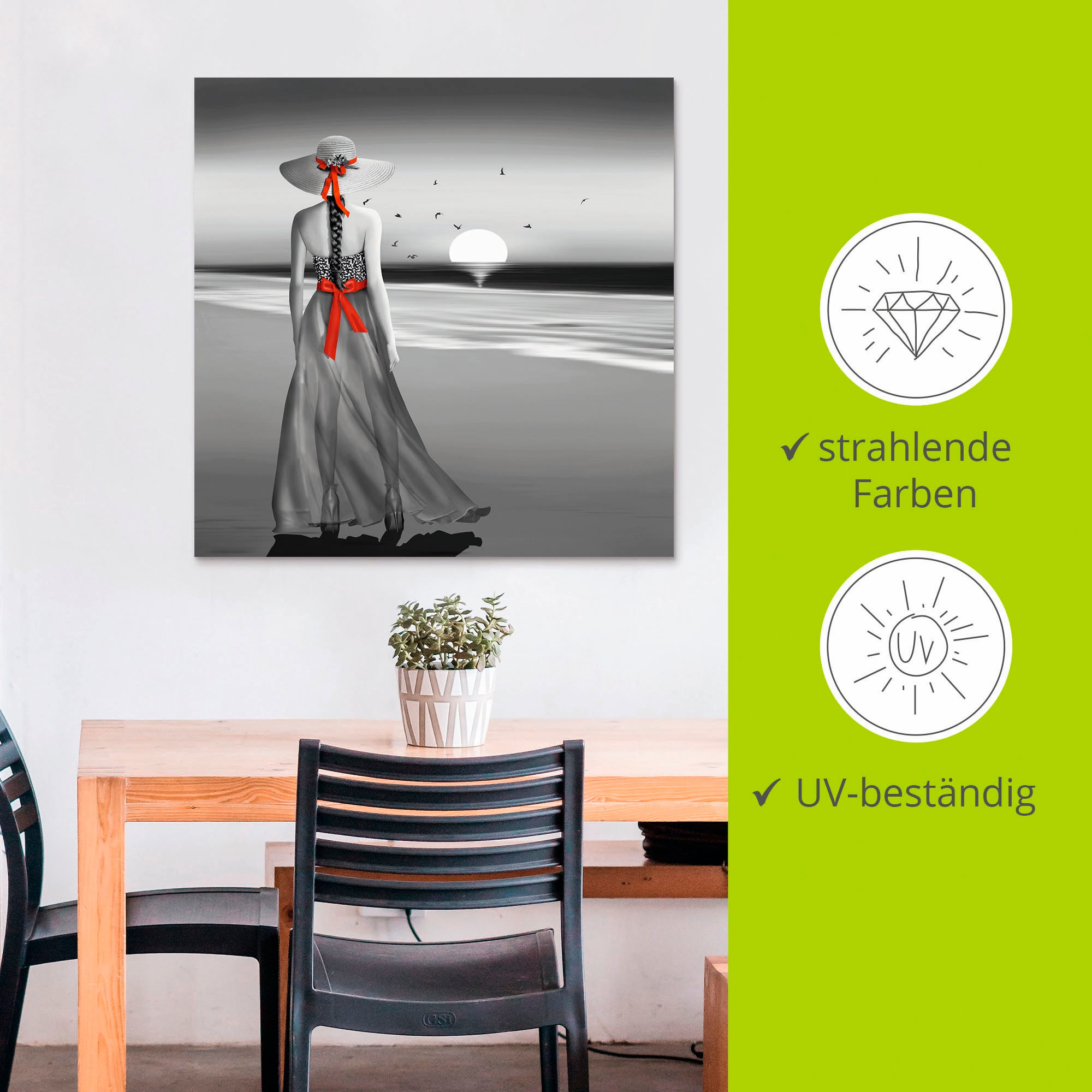 Artland Wandbild »Ein Blick zurück aufs Meer«, Frau, (1 St.), als Alubild, Outdoorbild, Leinwandbild, Poster, Wandaufkleber
