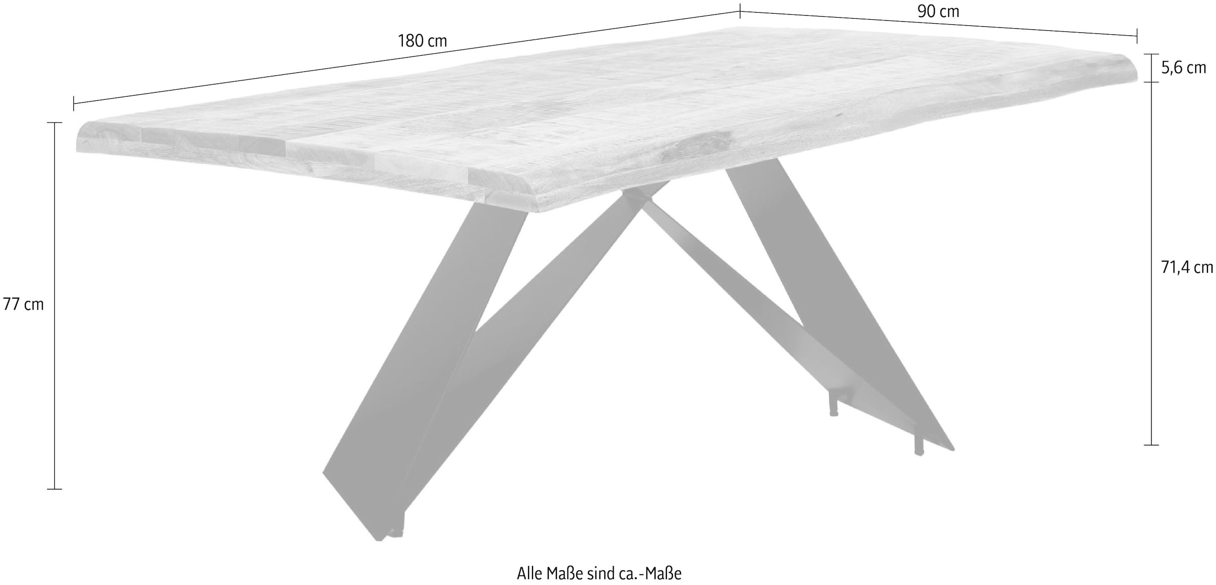 SIT Esstisch »Erice aus Mango massiv mit 56-mm-Platte & Cross-Base-Gestell« 1 Stk. tlg. 56-mm-Mangoholzplatte mit natürlich gewachsener Baumkante