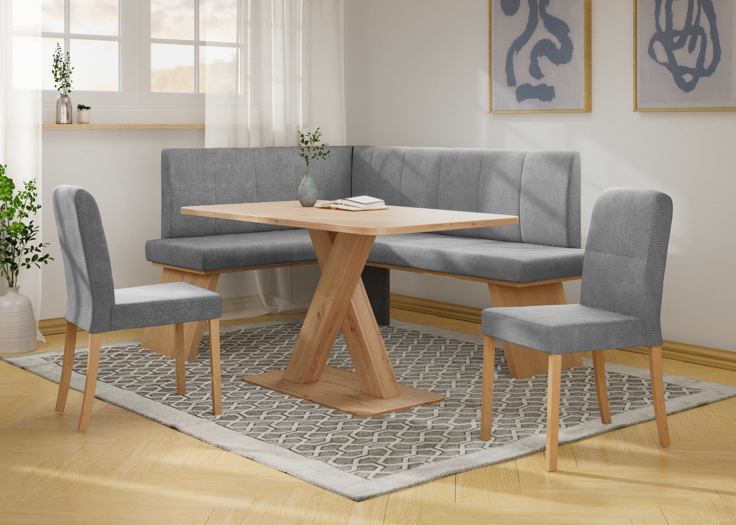 Home affaire Eckbankgruppe »Nina«, (Set, 4 tlg., 4er), Sitzgruppe Esszimmer Stühle Tisch und Bank bequem gepolstert