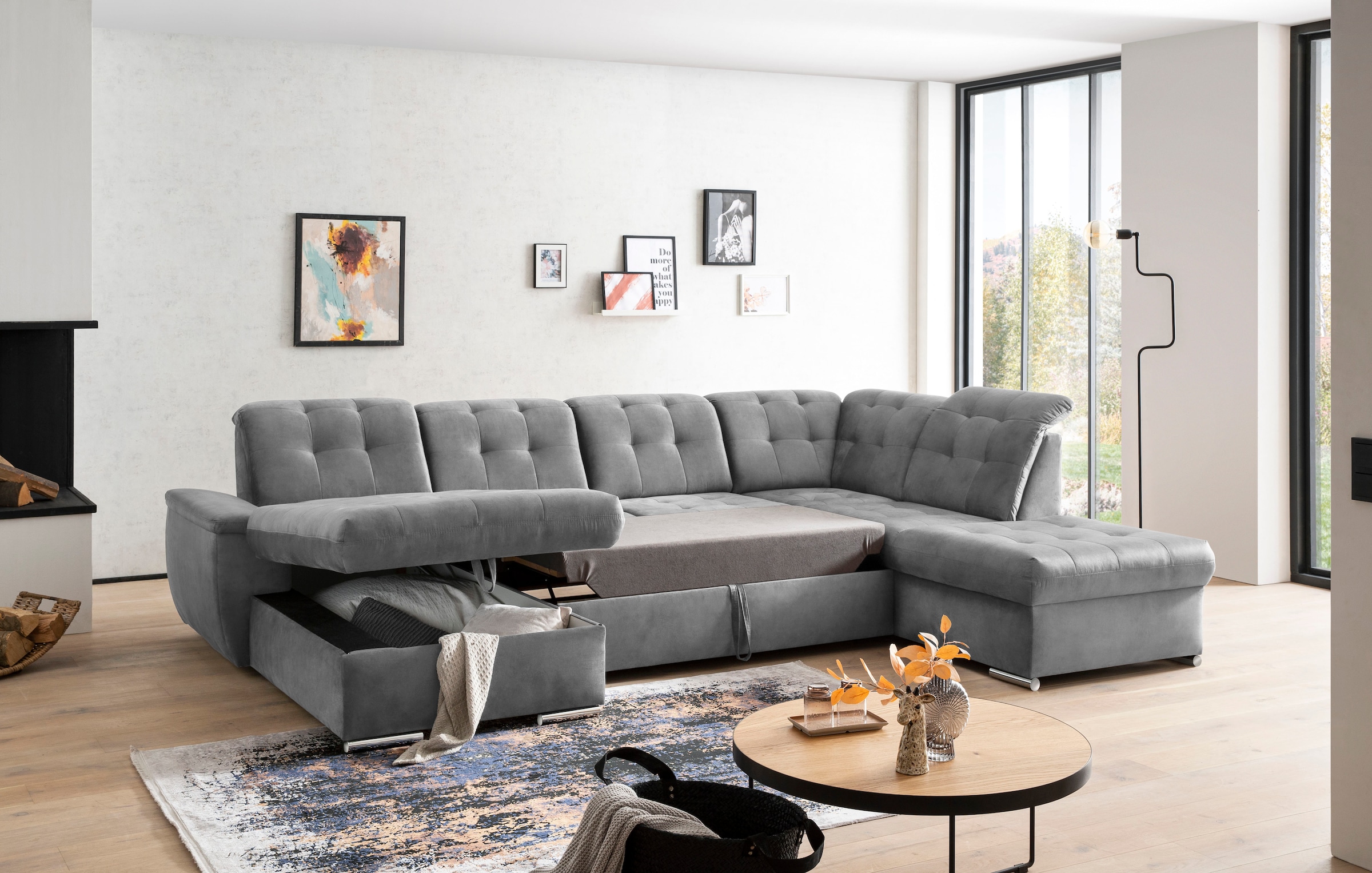 exxpo - sofa fashion Wohnlandschaft »Durango, aufwendige Sitz- und Rückenverarbeitung, bequem, U-Form«, inkl. Kopfteilverstellung, wahlweise mit Bettfunktion und Bettkasten