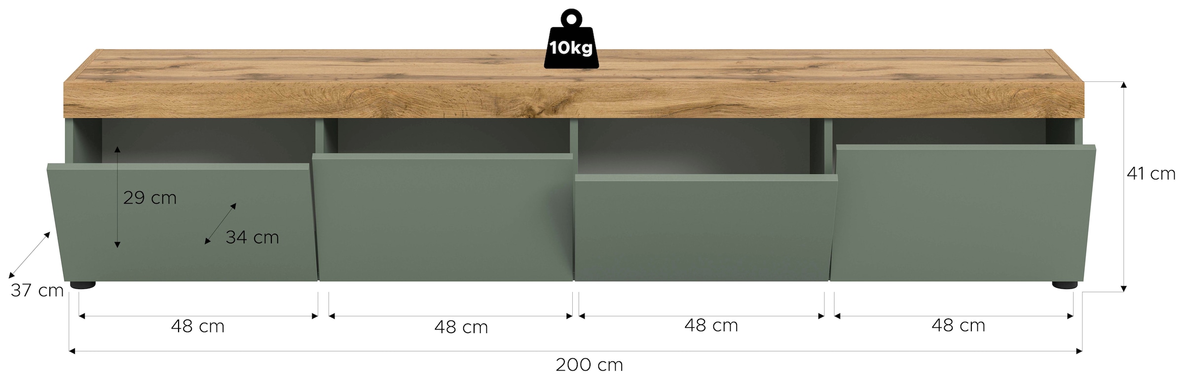 OTTO home Lowboard »MAMBO, Breite 200 cm, Höhe 41 cm« 1 Stk. tlg. Lowboard, TV Unterschrank, Tv-Schrank, Wohnzimmer