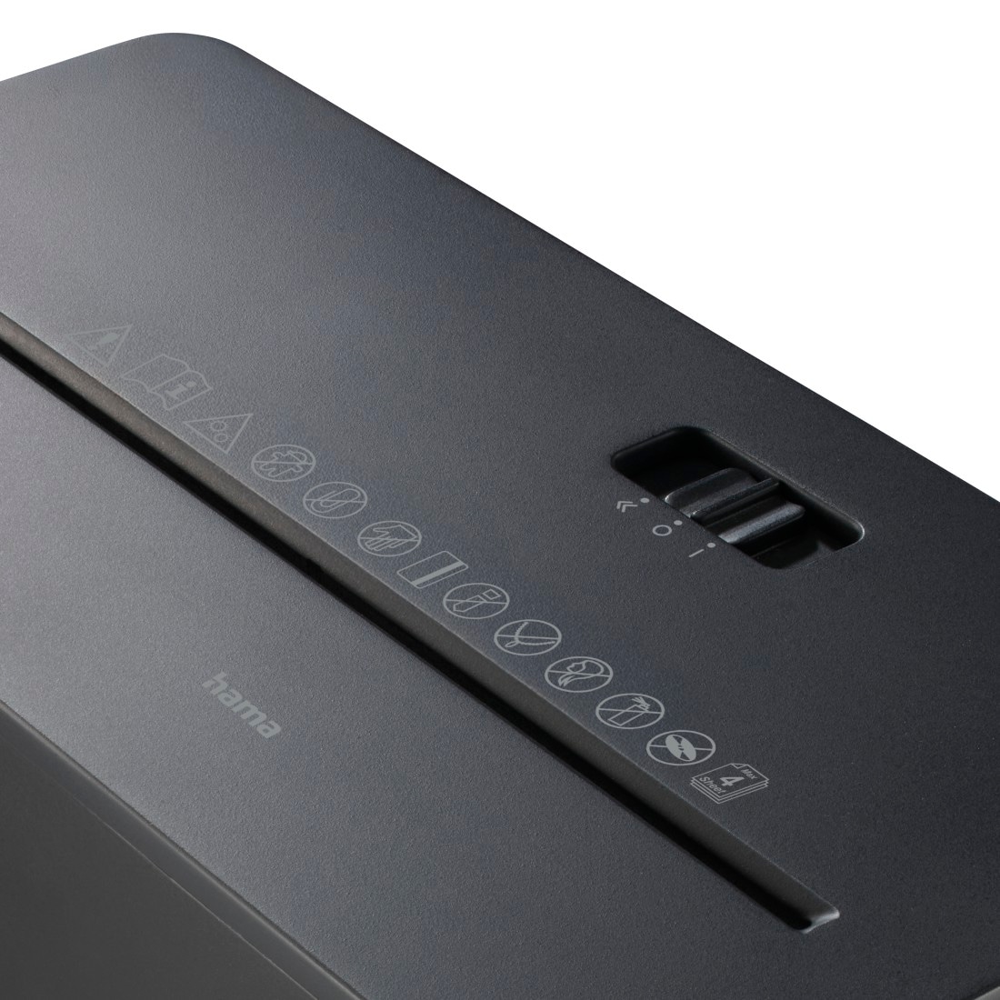 Hama Aktenvernichter »Aktenvernichter Partikelschnitt (Papier + Plastik, Korb, 4 Blatt, P4)« Mit Papierkorb, 4 x 33 mm Schnitzel, Automatik, Rücklauf