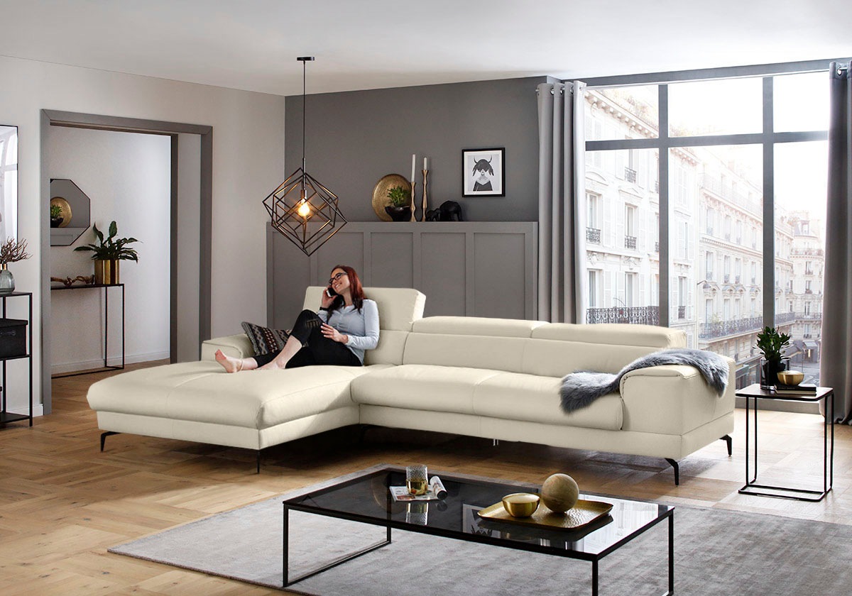 W.SCHILLIG Ecksofa »piedroo, Designsofa mit tollem Sitzkomfort, bequem, L-Form«, Kopfteilverstellung, wahlweise mit Sitztiefenverstellung, Breite 343cm