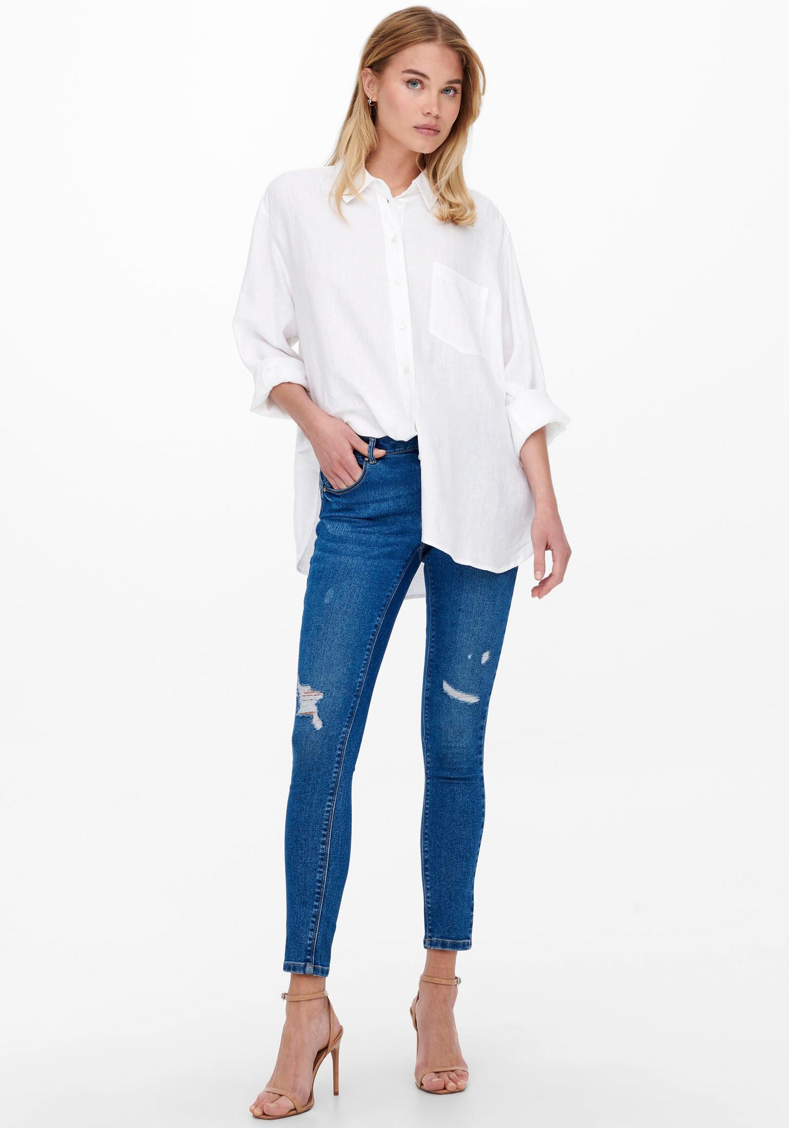 ONLY Longbluse »ONLTOKYO L/S LINEN BLEND SHIRT«, mit Leinen