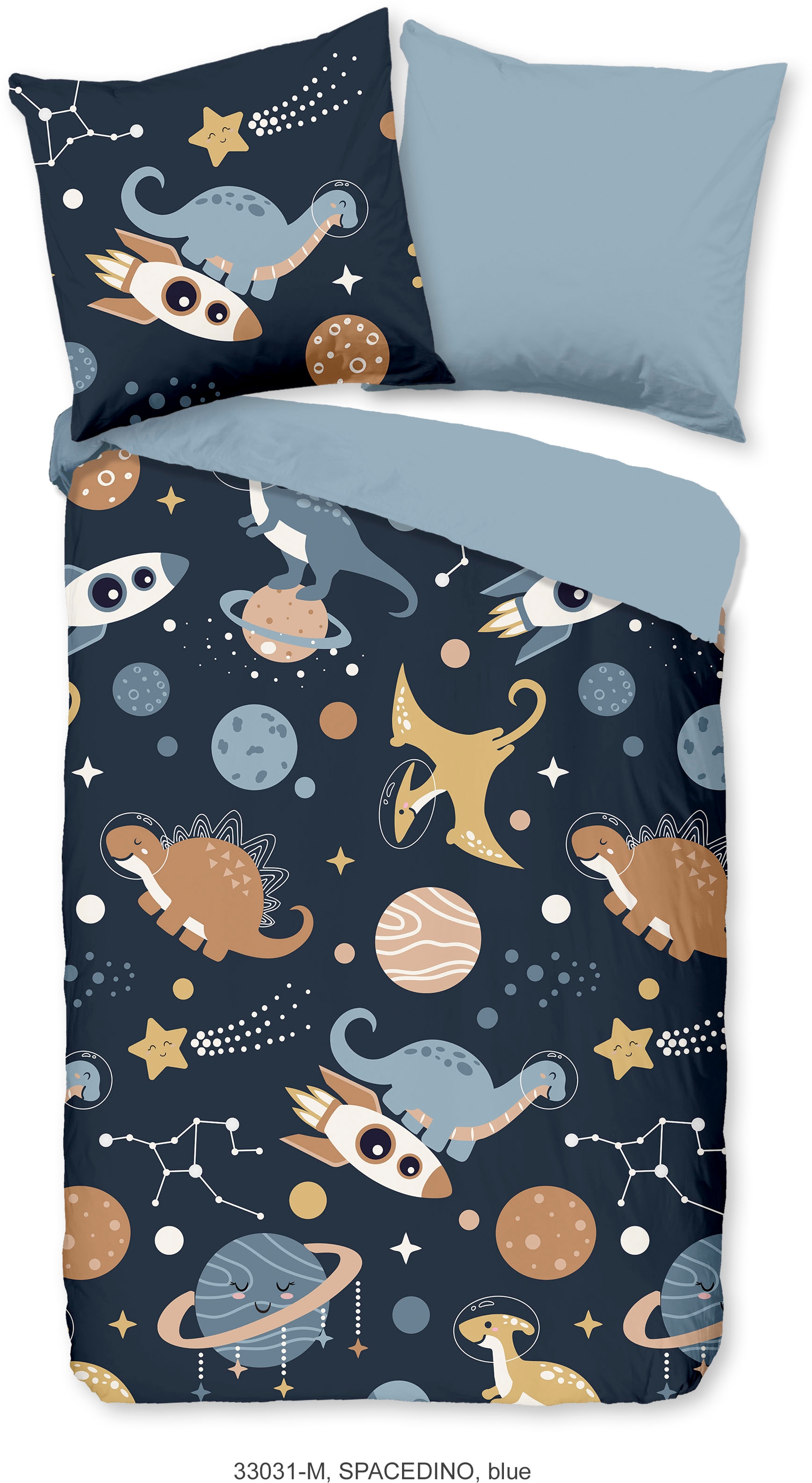 PURE luxury collection Kinderbettwäsche »Spacedino«, 135x200, Pflegeleicht, Reißverschluss, Wende, Kind Junge, Dino Weltall