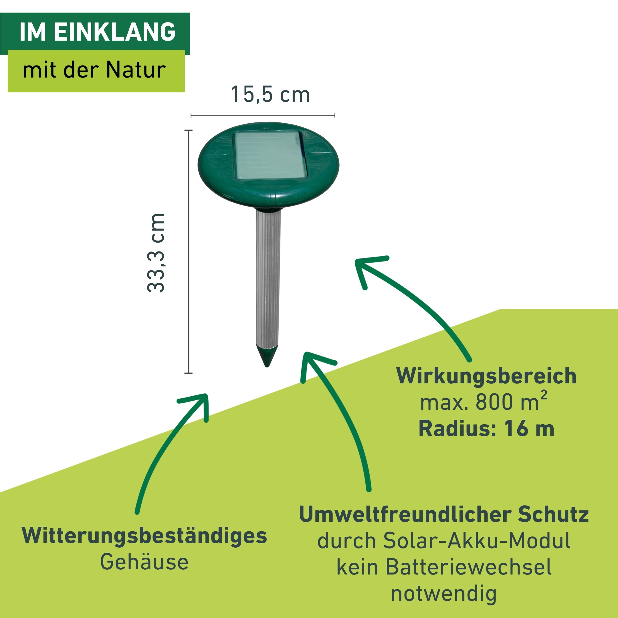 Windhager Ultraschall-Tierabwehr »Maulfwurfschreck und Wühlmausvertreiber Solar« Wirkungsbereich 800 m² mit niederfrequenten Schallwellen, grün