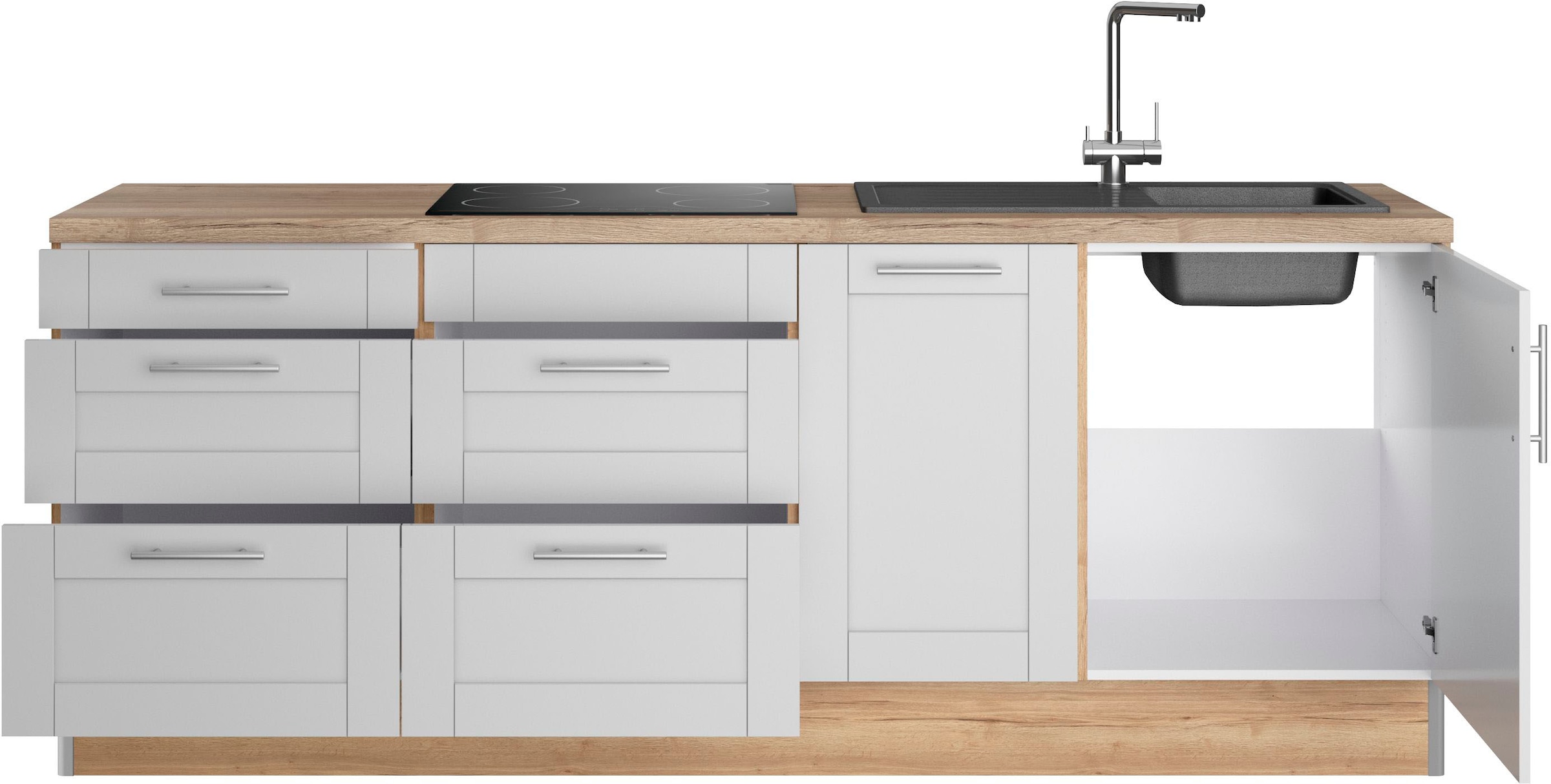 KOCHSTATION Küche »KS-Ahus«, Breite 225 cm, wahlw. Mit E-Geräten, Soft Close Funktion, MDF Fronten