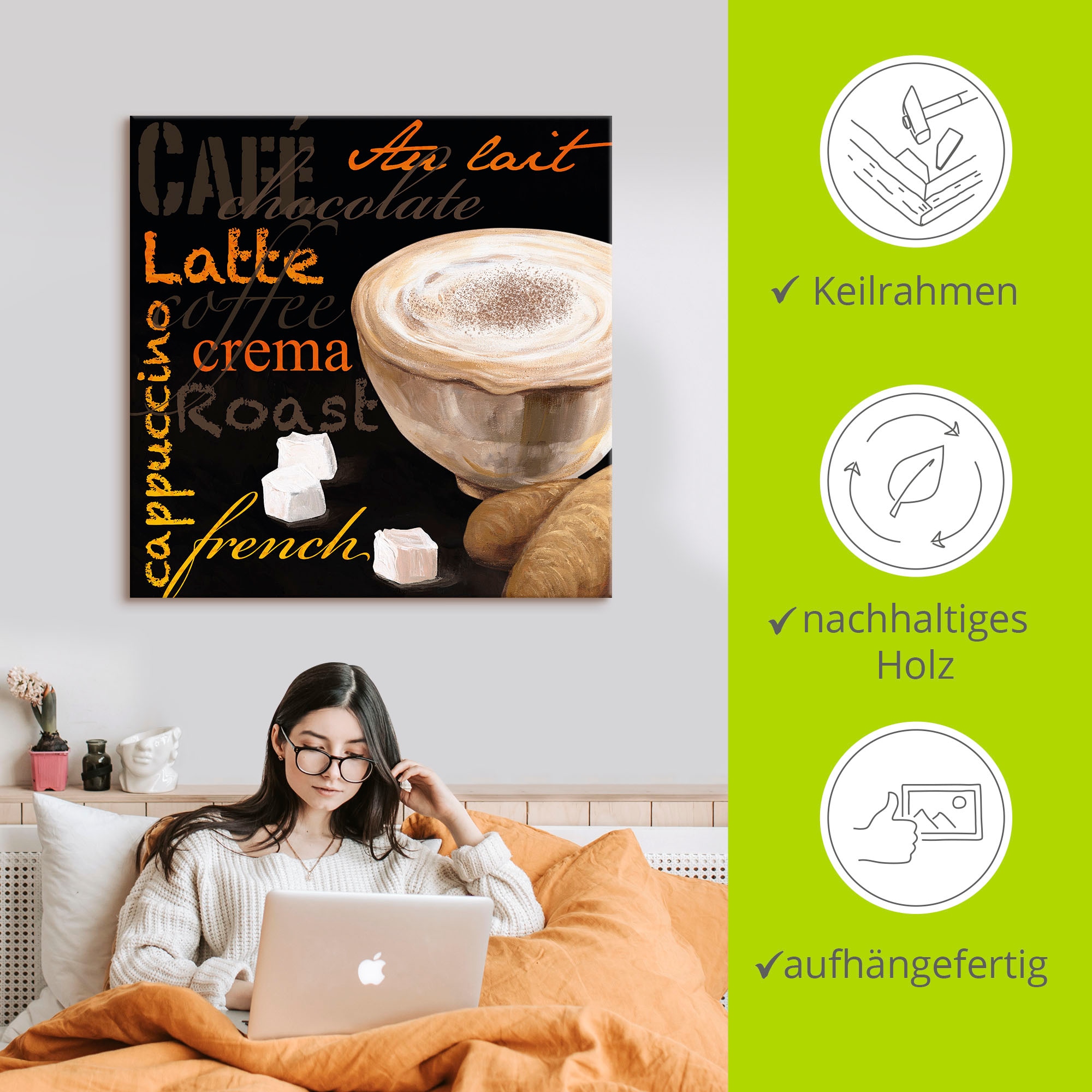 Artland Wandbild »Cappuccino - Kaffee«, Kaffee Bilder, (1 St.), als Alubild, Outdoorbild, Leinwandbild in verschied. Größen
