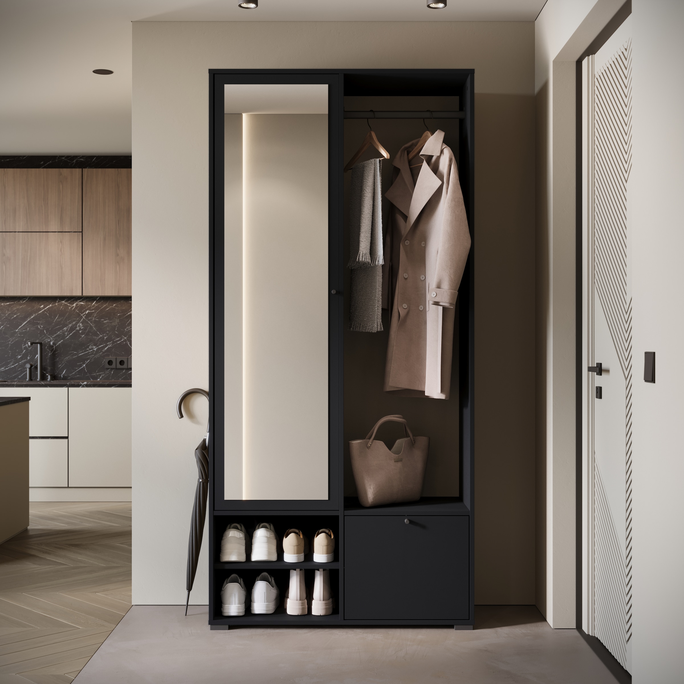 INOSIGN Garderobenschrank »DINO Kompaktgarderobe, Garderoben-Set DINO«, Mit Spiegel und Kleiderstange, 90 cm breit, Türanschlag wechselbar