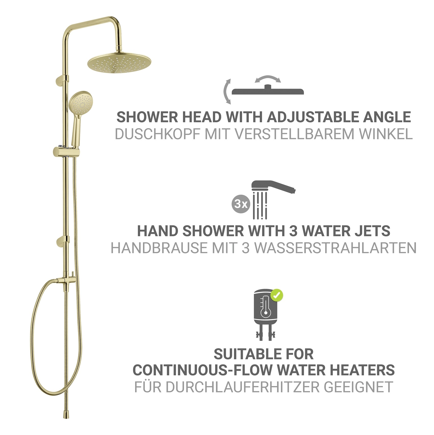 WENKO Duschsystem »Young Line« Komplett-Set, 7 Stk. tlg. Duschstange mit Halter, Handbrause, Regenduschkopf & Duschschlauch