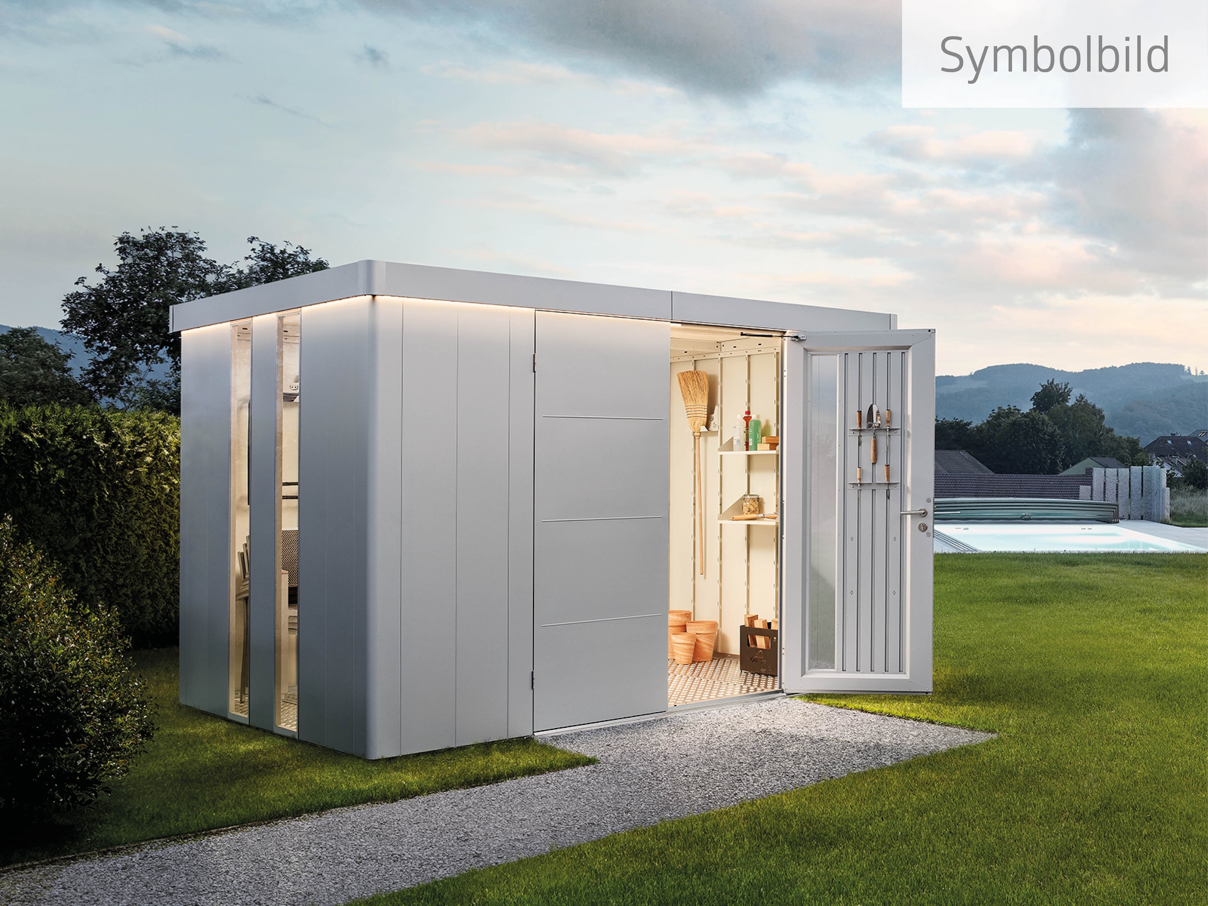 Biohort Gerätehaus »NEO Gr. 1D, verschiedene Farben«, stylisches Gartenhaus mit Flachdach