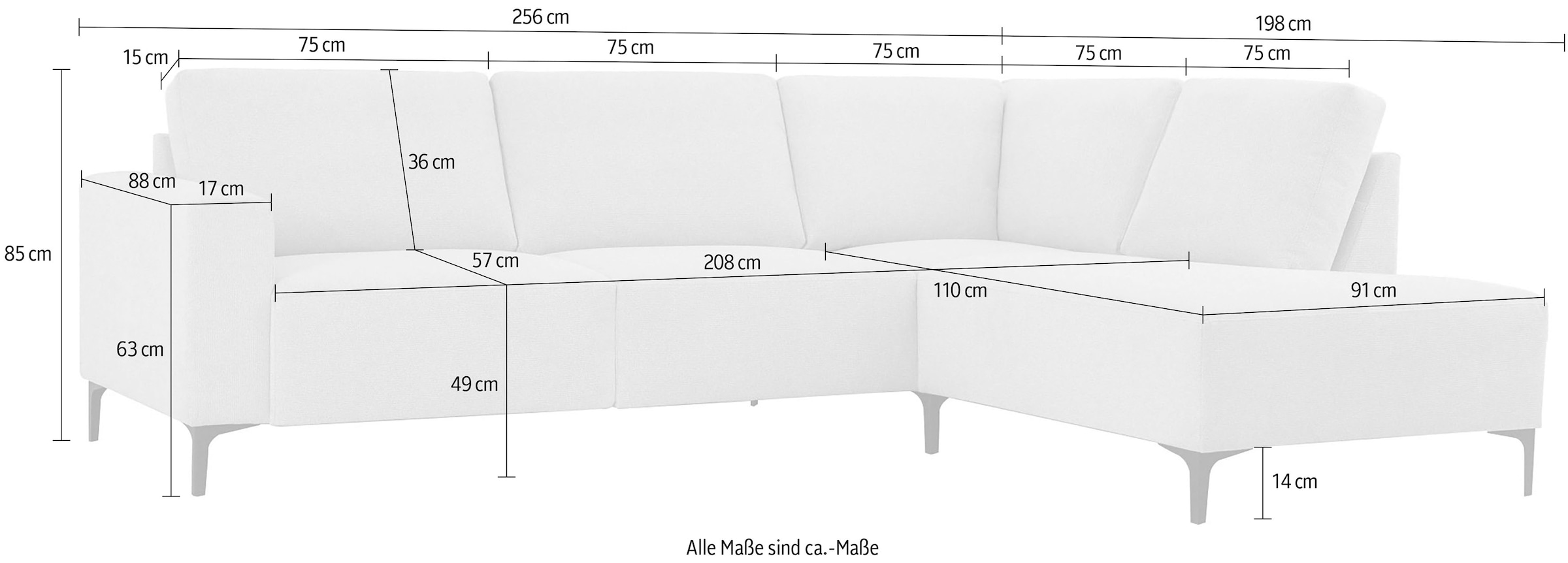 Home affaire Ecksofa »Tournon«, L-Form, Breite 256 cm, Webstoff, Chenille